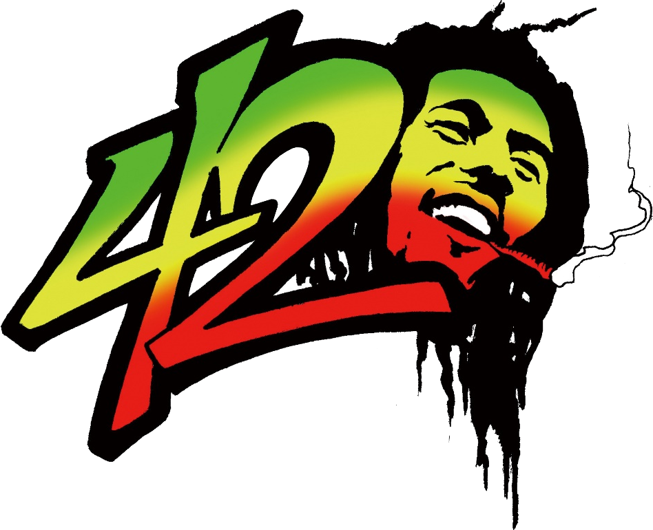 Singer 桌布 壁紙 — 大膽的圖形，將 Bob Marley 的臉與數字 42 以雷鬼色調融合，煙霧從他的嘴中升起。