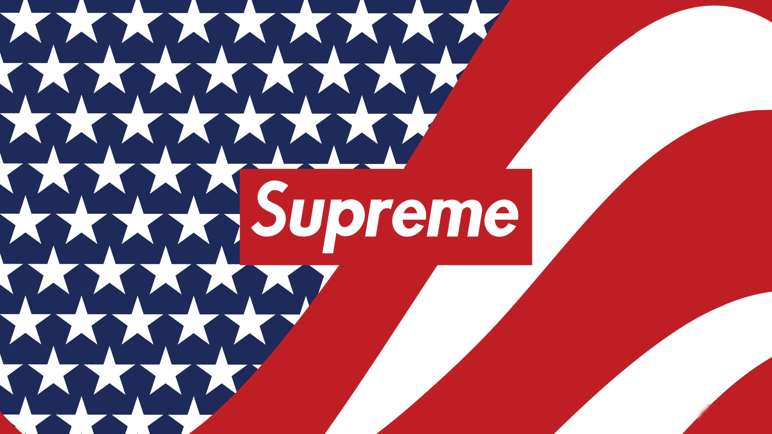 supreme 桌布 壁紙 — 大膽的圖形將美國國旗的星星和條紋與紅色的Supreme標誌框融合在一起。