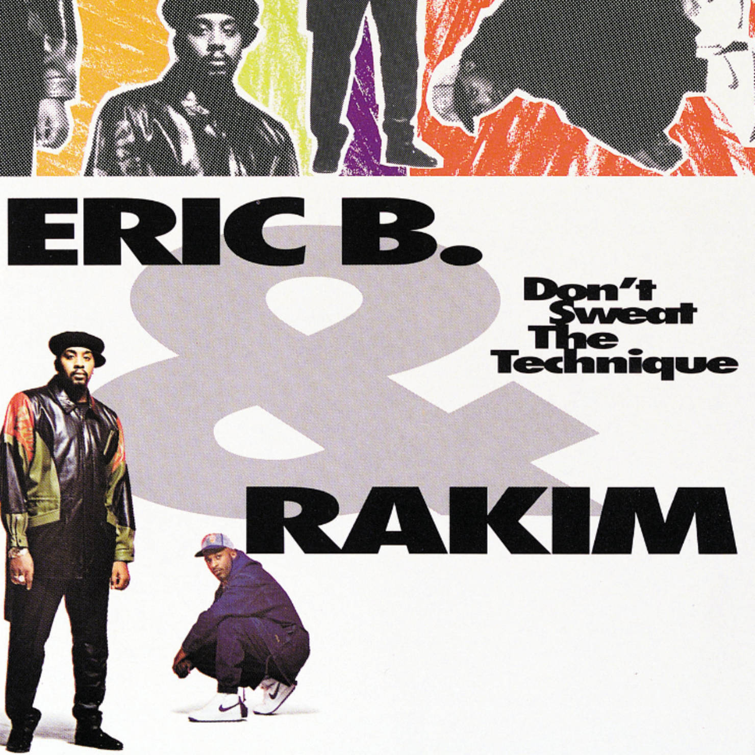 Album Cover 桌布 壁紙 — 大膽的圖形專輯封面，Eric B. 和 Rakim 以風格化的姿勢呈現在充滿活力的抽象背景上，搭配粗體字體。