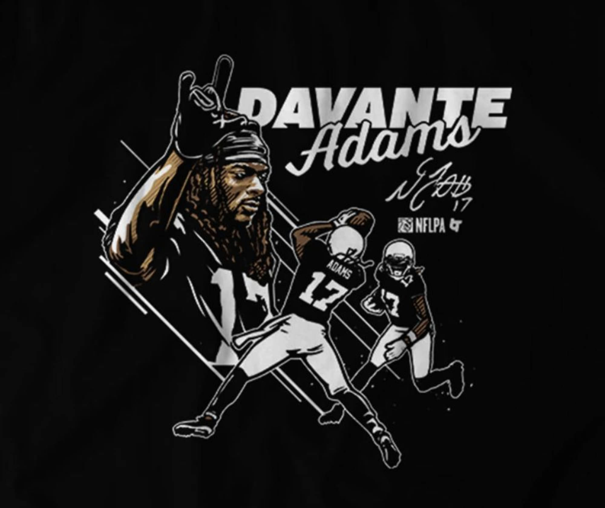 運動 桌布 壁紙 — 大膽的圖形插圖，描繪NFL球員Davante Adams在黑色背景上接球，附有簽名和17號。