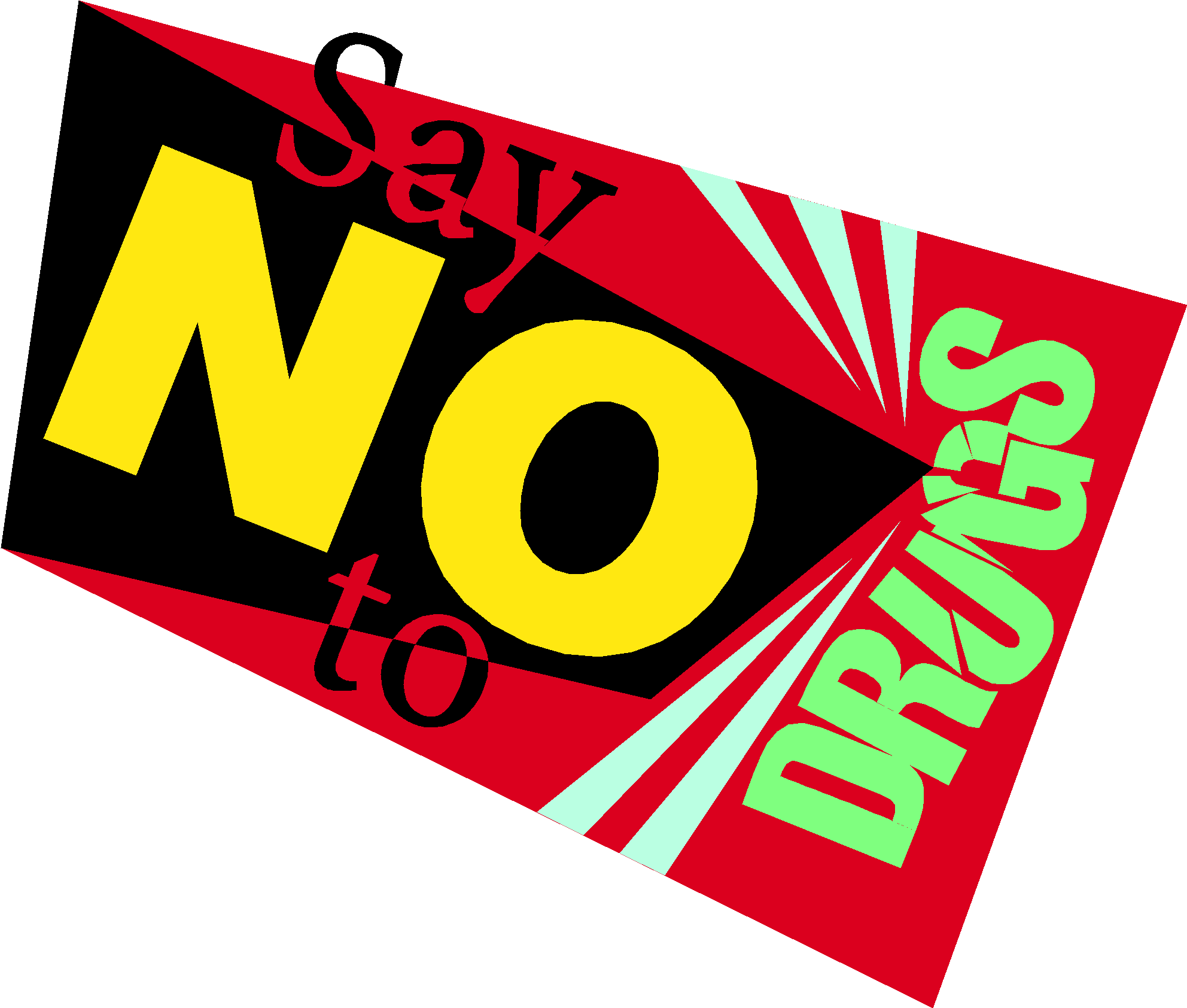 drugs 桌布 壁紙 — 大膽的圖形海報，在黑色背景上以鮮豔的黃綠色和紅色文字寫著「Say NO to DRUGS」，並帶有動態光線。