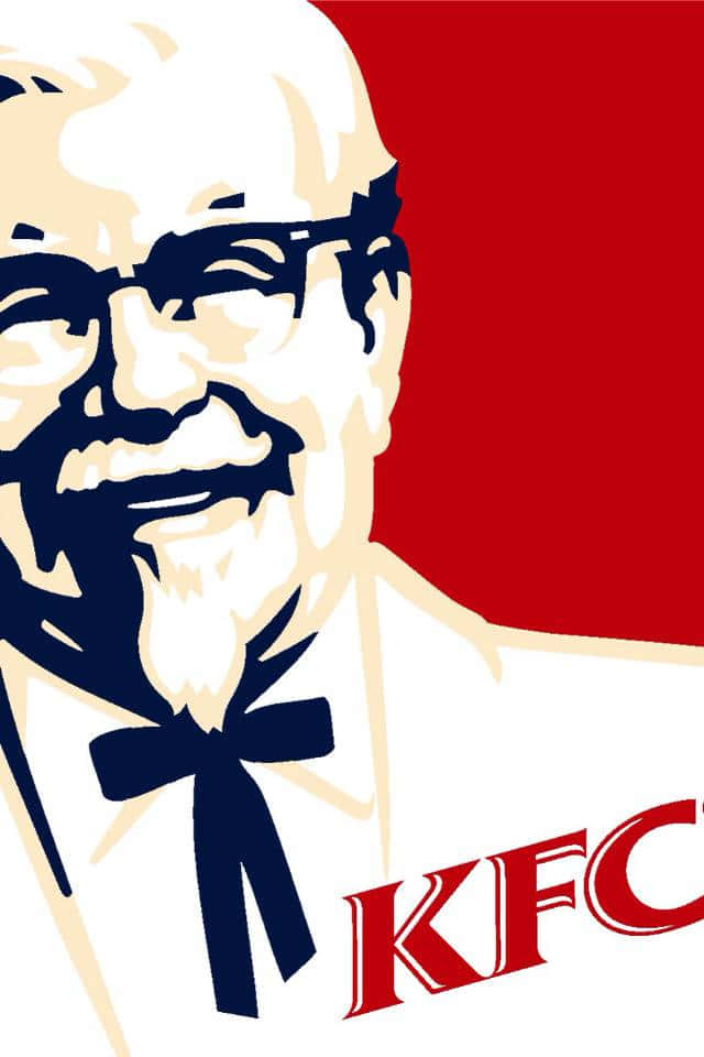 Kfc 桌布 壁紙 — 大膽的圖形肖像，桑德斯上校戴著眼鏡和領結微笑，背景為紅色，帶有KFC標誌。
