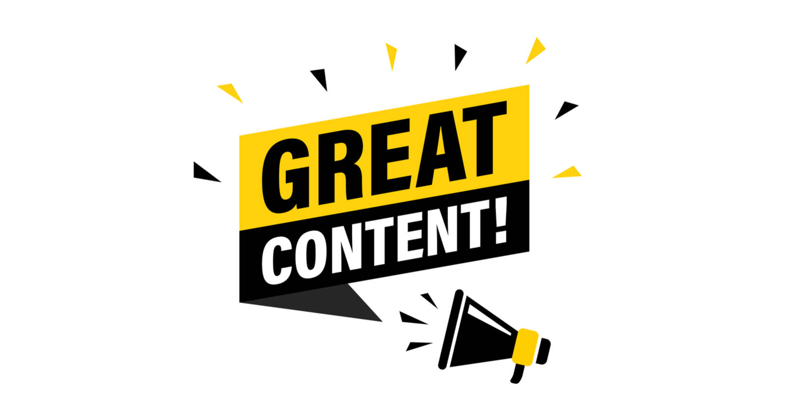 手機 桌布 壁紙 — 大膽的圖形設計，一個擴音器喊著「GREAT CONTENT!」，周圍環繞著黃色和黑色的爆炸形狀。