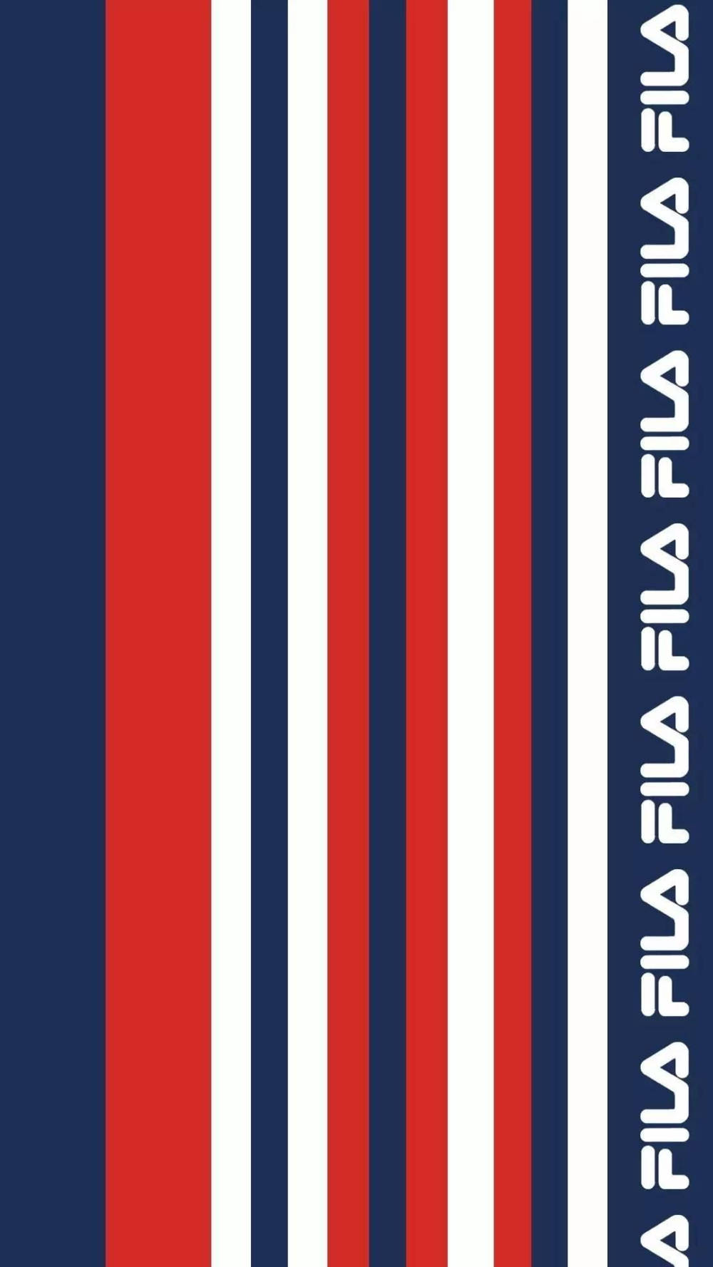 Fila 桌布 壁紙 — 大膽的垂直條紋，紅、海軍藍、白色，右邊緣重複Fila標誌。