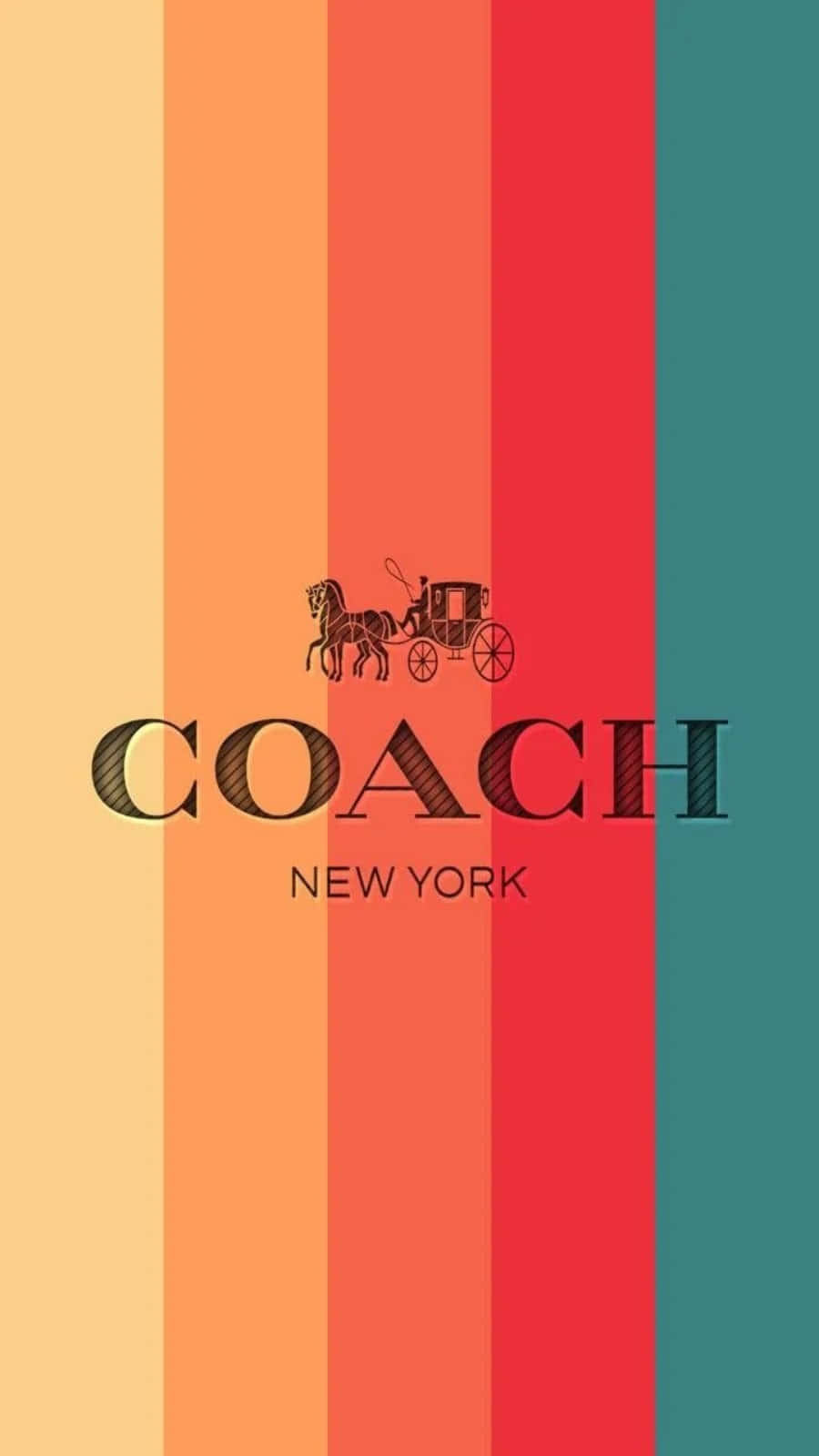 Coach 桌布 壁紙 — 大膽的垂直條紋以暖色調框住帶有馬和馬車的標誌性Coach標誌。
