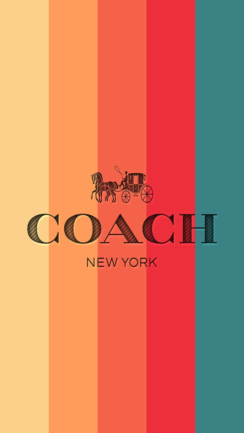 教練 桌布 壁紙 — 大膽的垂直條紋以暖色調框住標誌性的 Coach 標誌，配有馬車。