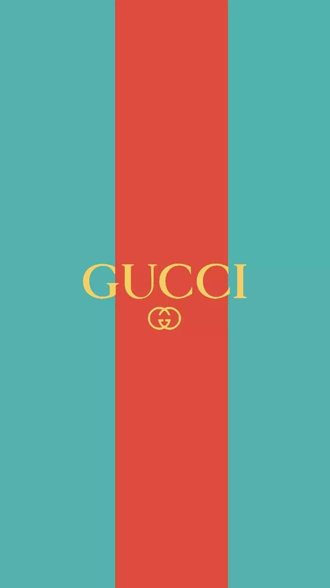 金色 Gucci 標誌在紅色和青綠色背景上 — Gucci GIF 壁紙