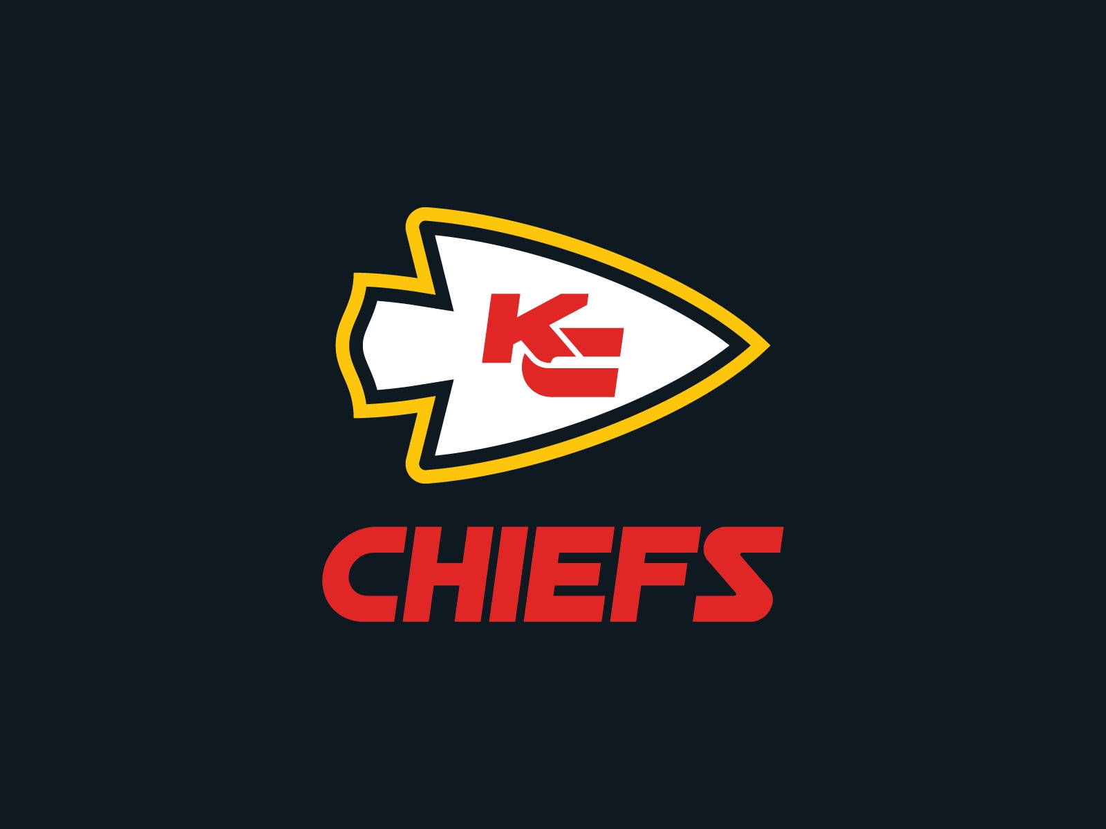 Kansas City Chiefs Logo 桌布 壁紙 — 大膽的堪薩斯城酋長隊標誌，在深色背景上帶有紅、白、金色箭頭。