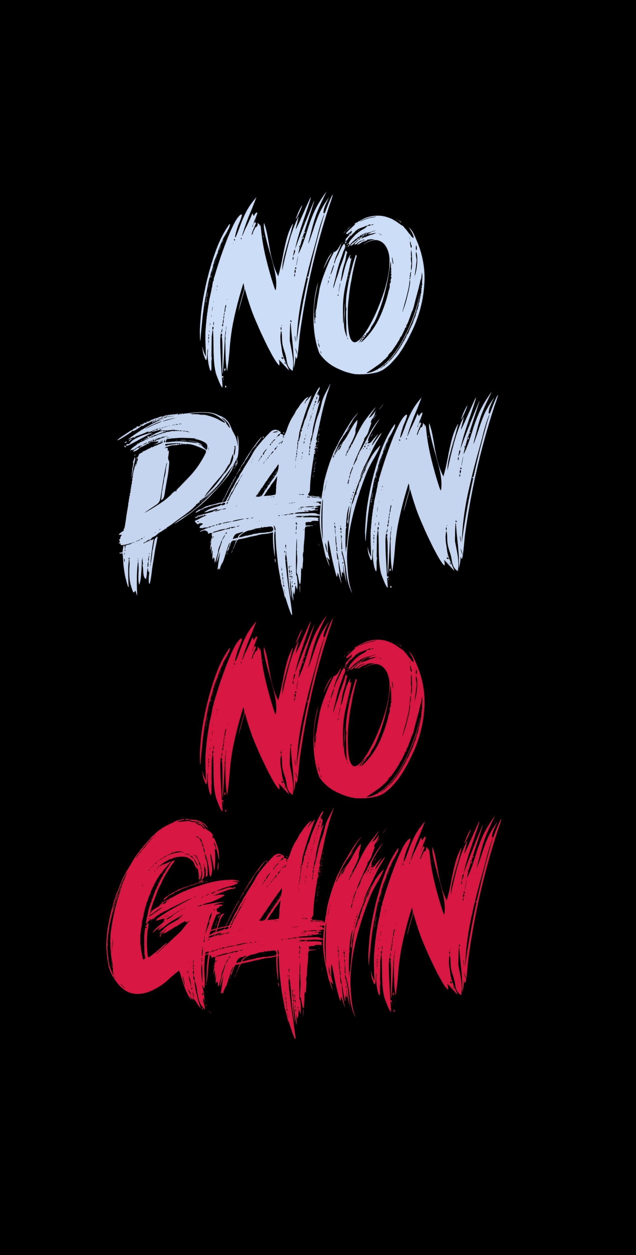 Inspirational Quotes 桌布 壁紙 — 大膽的塗鴉風格文字以白色和紅色寫著「NO PAIN NO GAIN」，背景為純黑色。