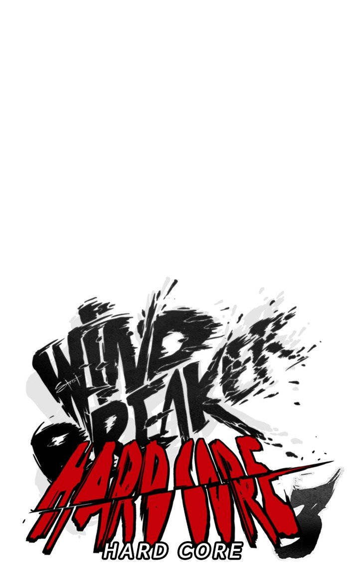 Wind 桌布 壁紙 — 大膽的塗鴉風格文字在純白背景上以黑色和紅色寫著「WIND BREAK HARD CORE」。