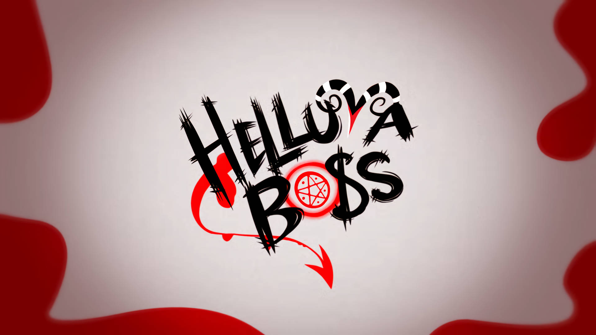 boss 桌布 壁紙 — 大膽的塗鴉風格文字寫著 'HELLO BOSS'，配上紅色五角星符號和滴落的紅色油漆，在淺灰色背景上。