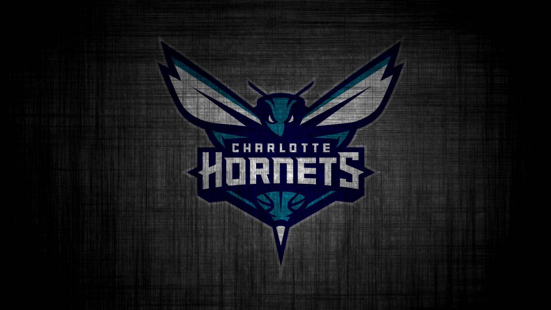 Hornets 桌布 壁紙 — 大膽的夏洛特黃蜂隊標誌，在深色紋理背景上採用藍色和藍綠色黃蜂設計。