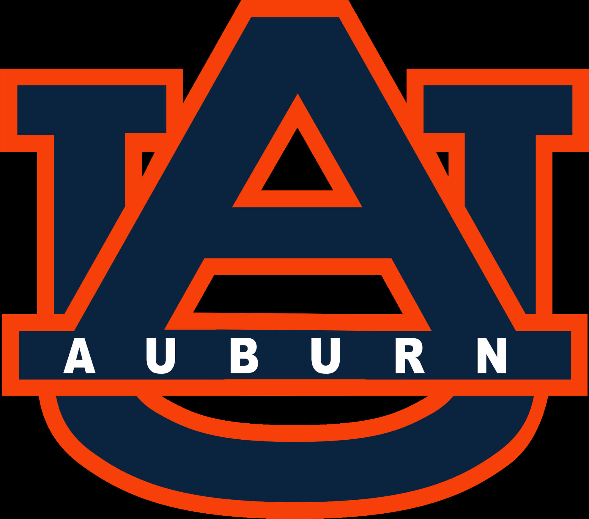 Auburn Logo 桌布 壁紙 — 大膽的奧本大學標誌，採用海軍藍和橙色，特色是一個大型風格化的A，下方有Auburn字樣。