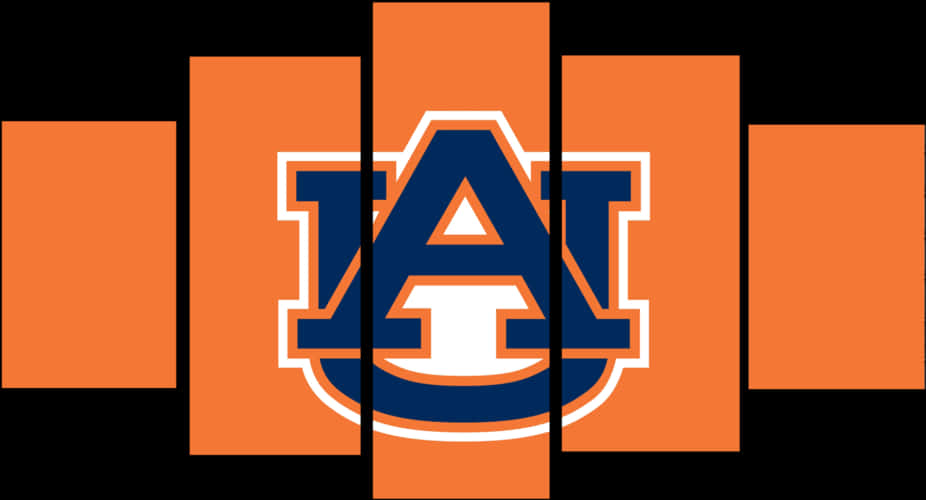 Auburn Logo 桌布 壁紙 — 大膽的奧本大學標誌，海軍藍和白色，置中在橙色面板上，背景為黑色。