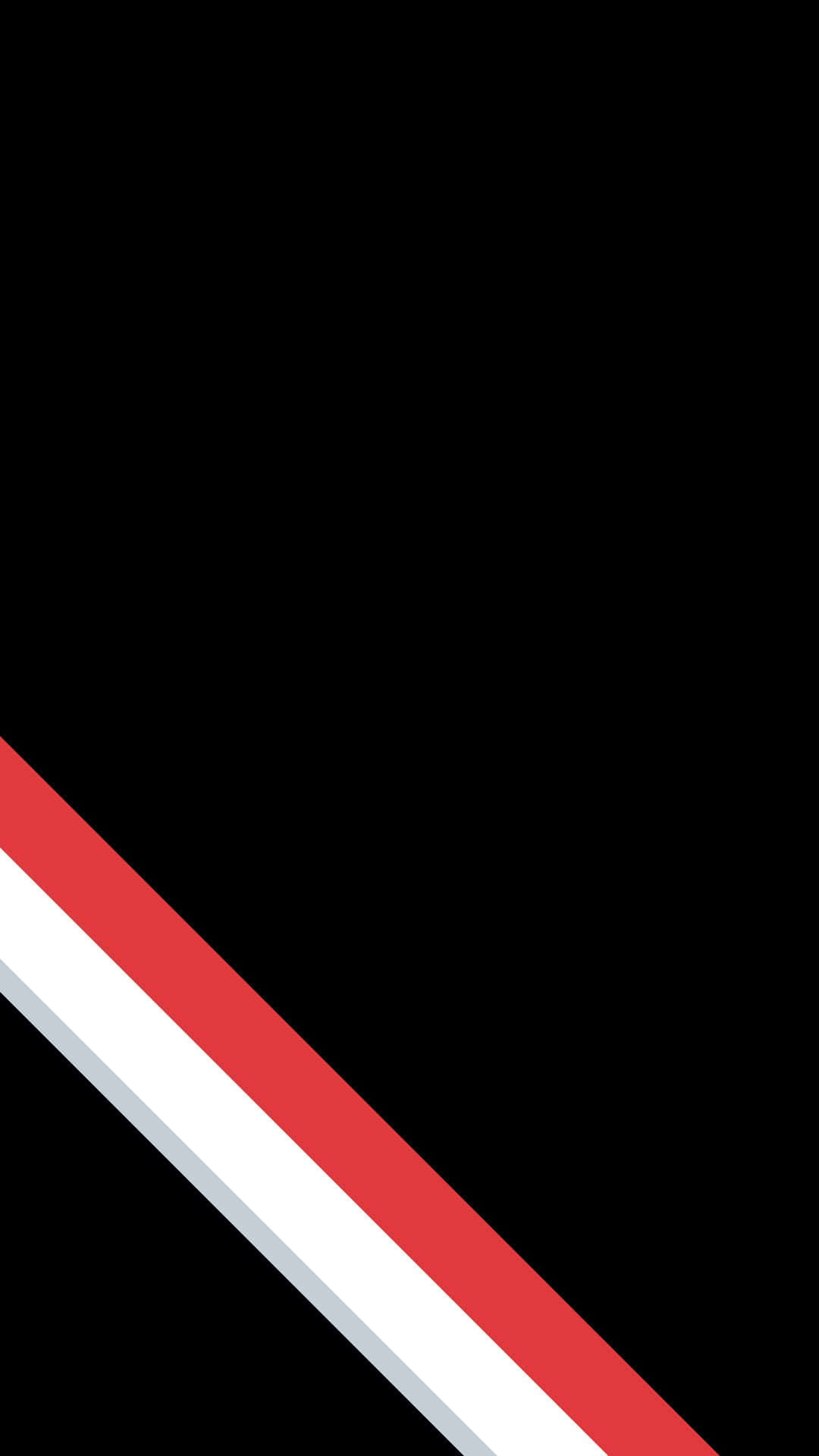 Minimalist Phone 桌布 壁紙 — 大膽的對角紅白條紋在極簡的圖形設計中劃過 stark 黑色背景。