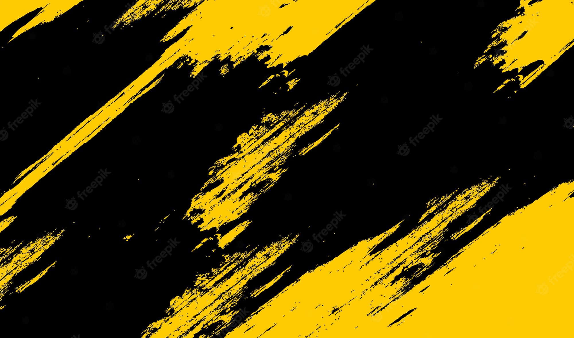 Yellow Grunge 桌布 壁紙 — 大膽的對角黃色筆觸與黑色背景形成鮮明對比，營造出高衝擊力的抽象設計。