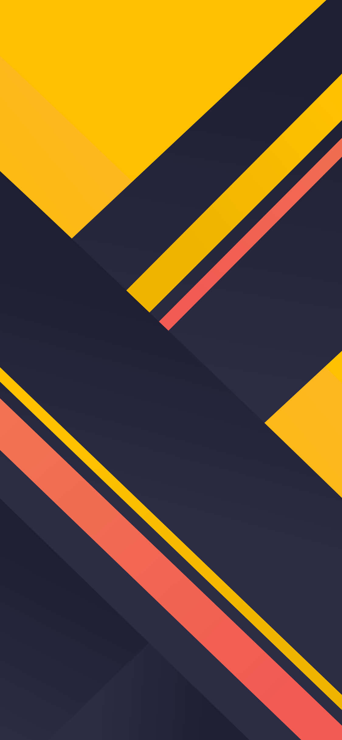 Geometric iPhone 桌布 壁紙 — 大膽的幾何圖案壁紙，帶有相交的黃珊瑚色和海軍藍對角線條紋與色塊。