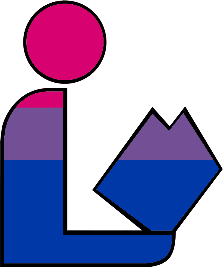 Bisexual 桌布 壁紙 — 大膽的幾何形狀以粉紅色、紫色和藍色在黑色背景上形成抽象的風格化人物。