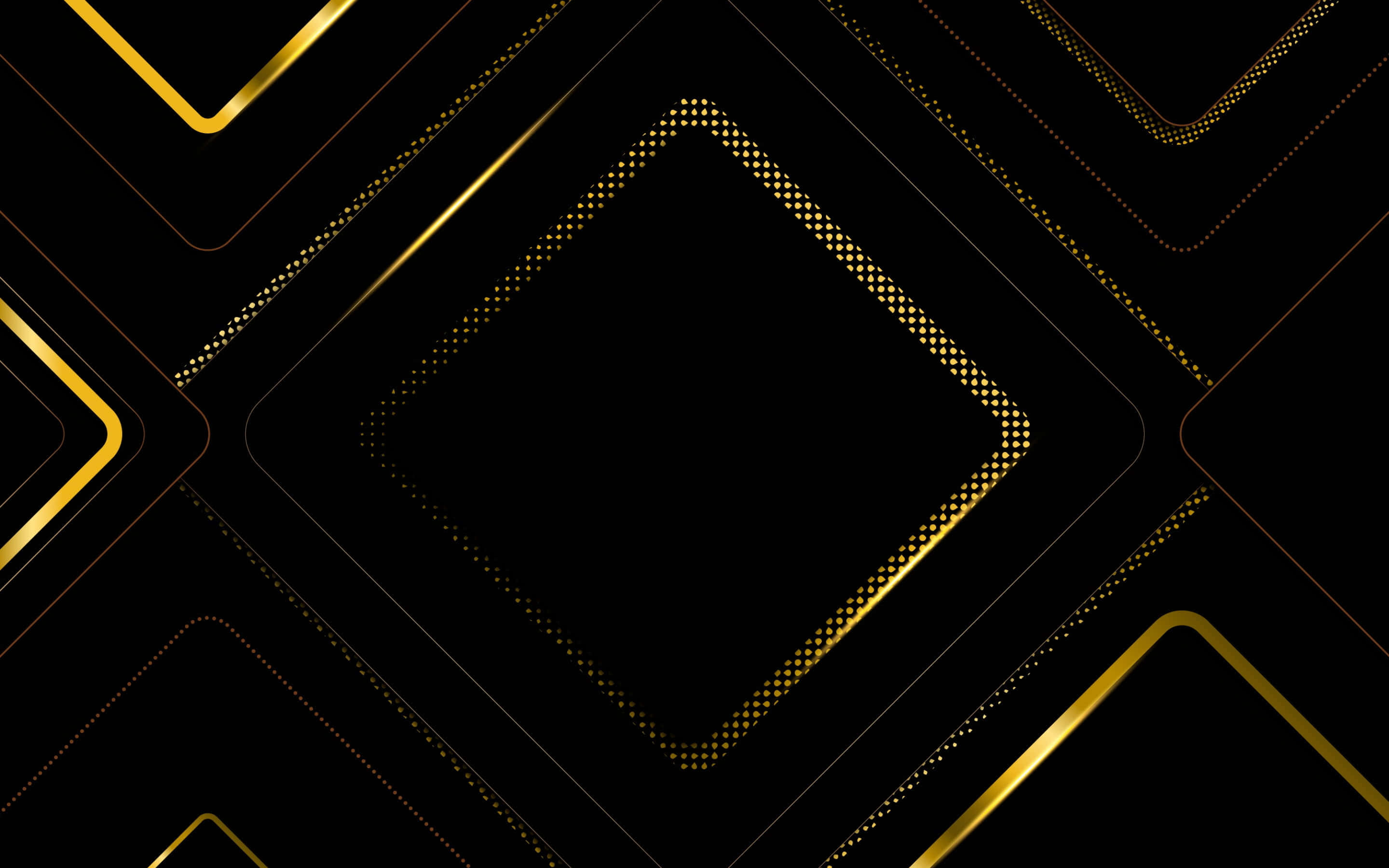 Elegant Black And Gold 桌布 壁紙 — 大膽的幾何金色線條和點狀圖案從中央鑽石在光滑的黑色背景上放射出來。