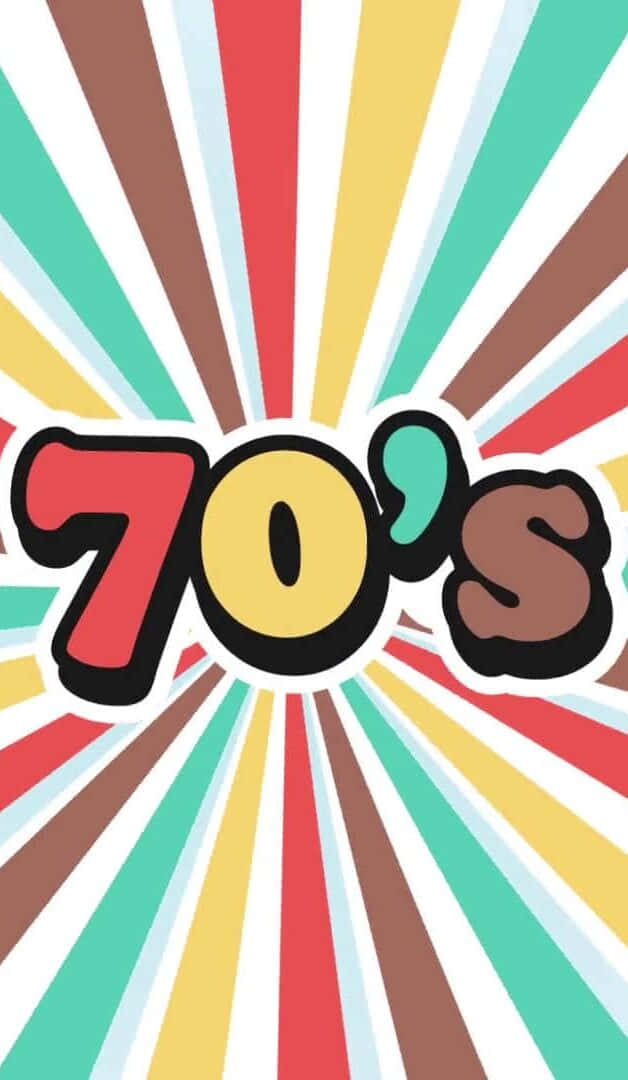 復古 桌布 壁紙 — 大膽的復古70年代文字在充滿活力的彩虹條紋陽光背景下脫穎而出。