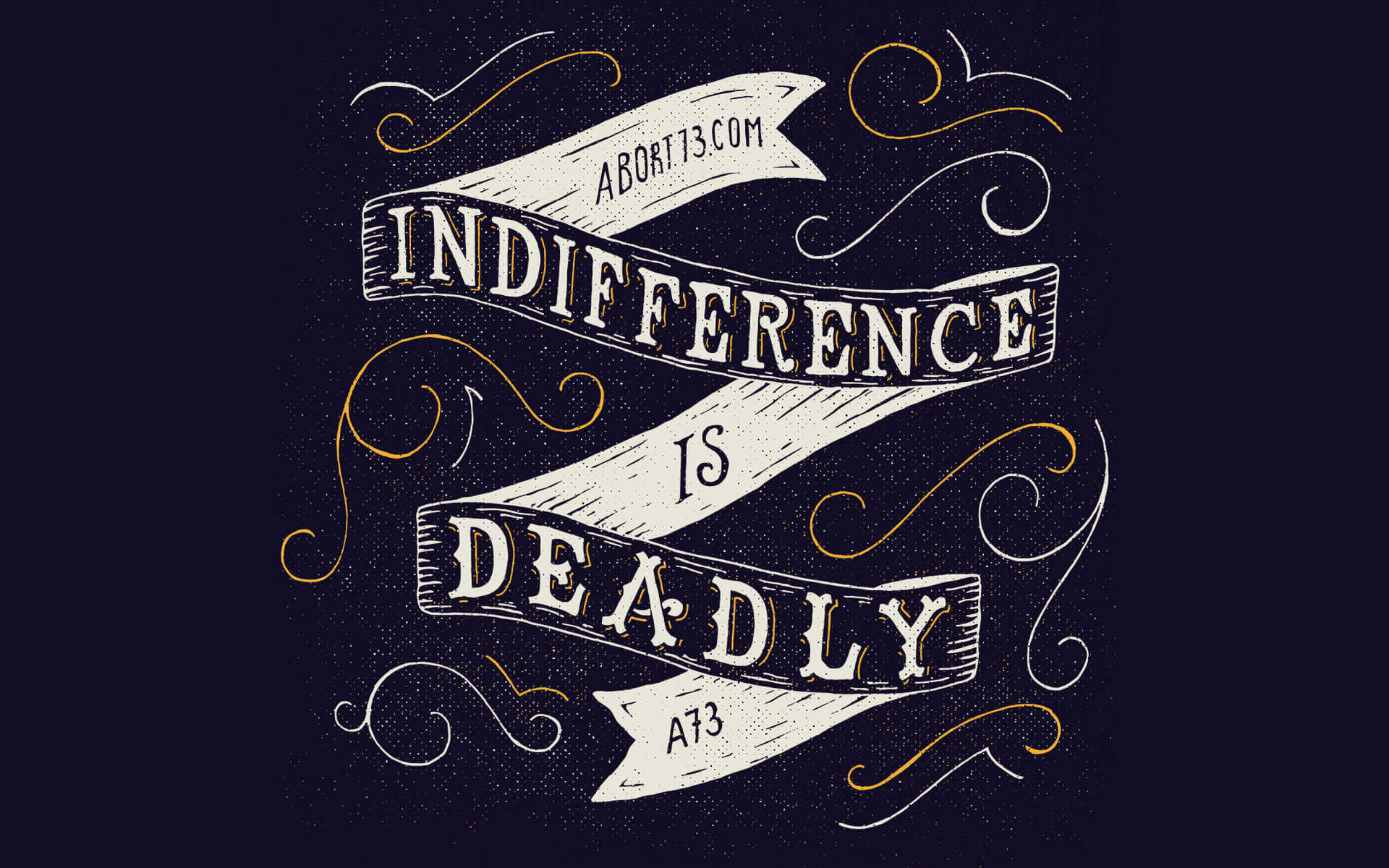 Typography 桌布 壁紙 — 大膽的復古風格字體在分層橫幅上宣告「INDIFFERENCE IS DEADLY」，背景為深色紋理。