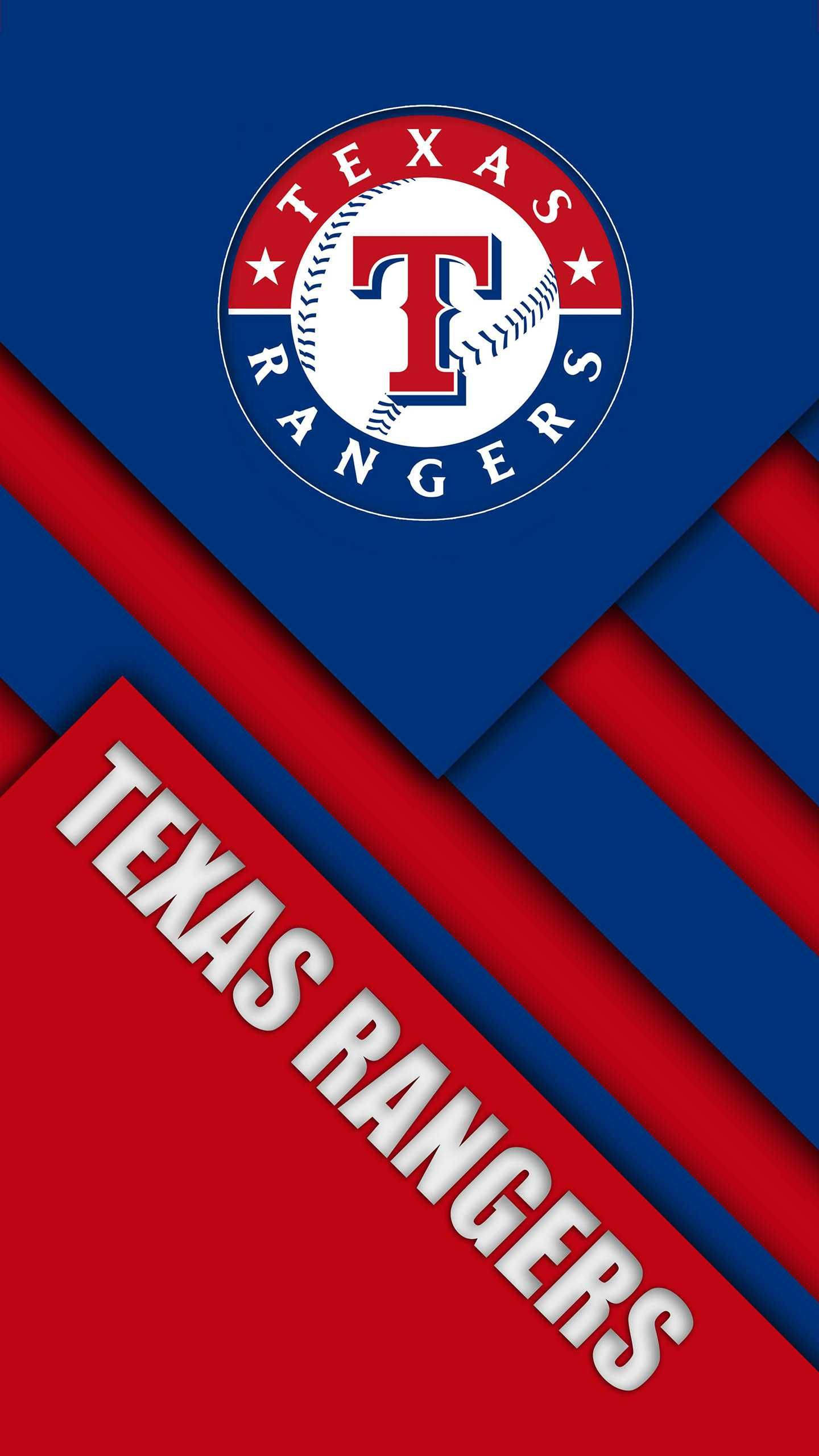 Texas Rangers 桌布 壁紙 — 大膽的德州遊騎兵隊標誌和隊名，採用紅、白、藍幾何設計。