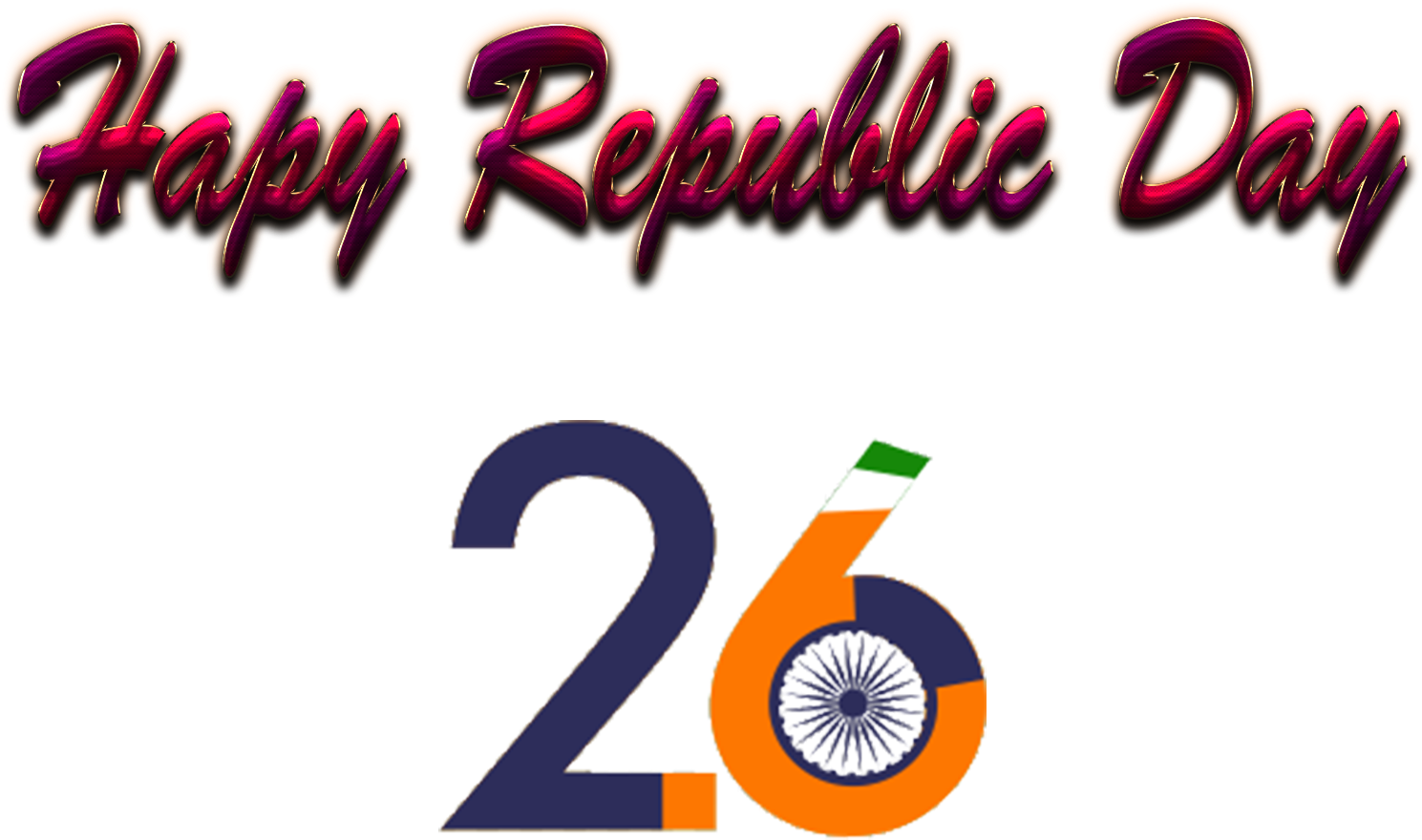 共和國日 桌布 壁紙 — 大膽的慶祝文字「Happy Republic Day」出現在帶有印度國旗顏色和阿育王法輪的風格化「26」上方。