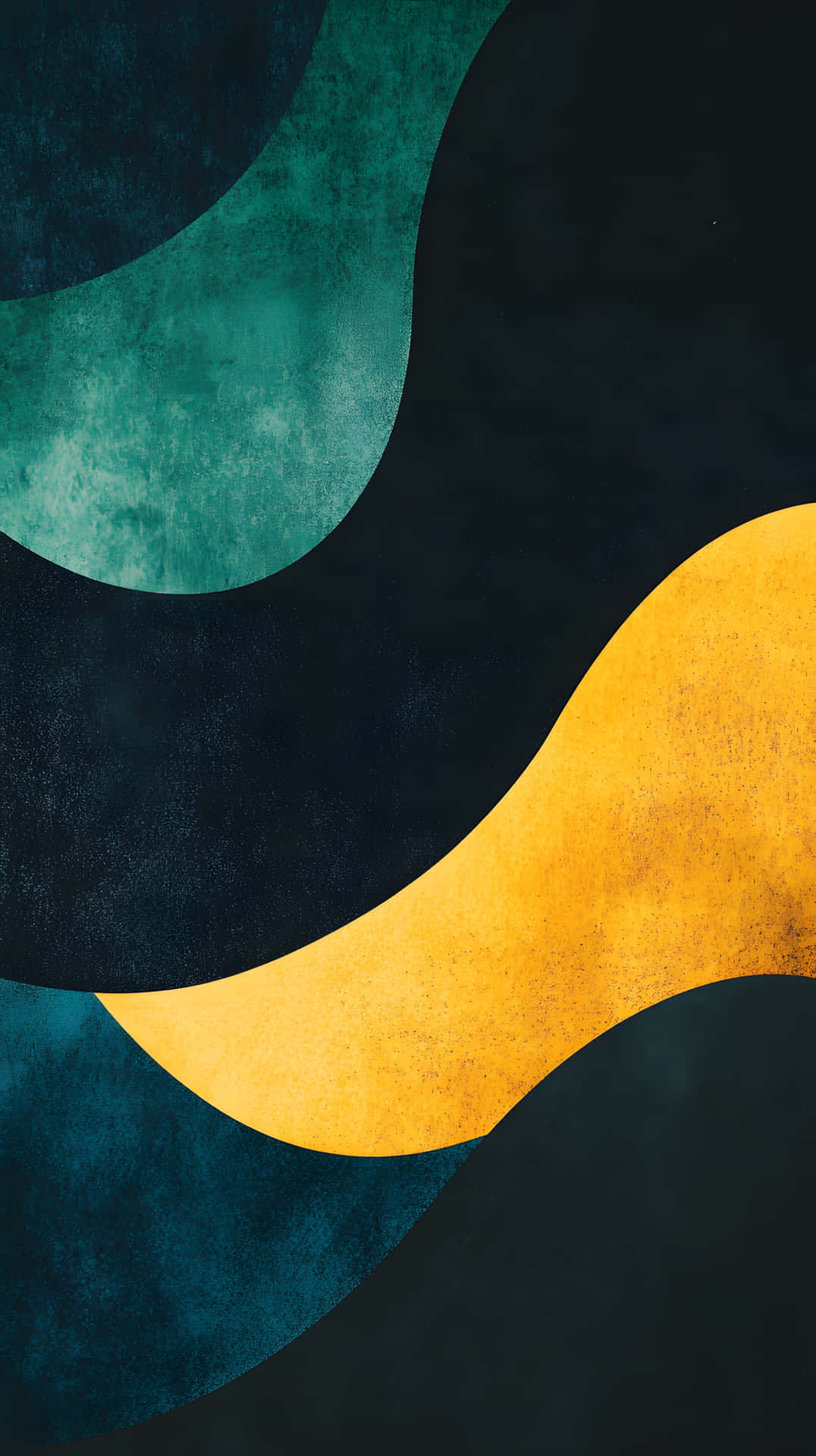 Abstract fluid shapes teal gold minimalist 壁紙 — 大膽的抽象波浪，以青綠色、金色和黑色呈現，帶有紋理表面，動態地流過畫面。