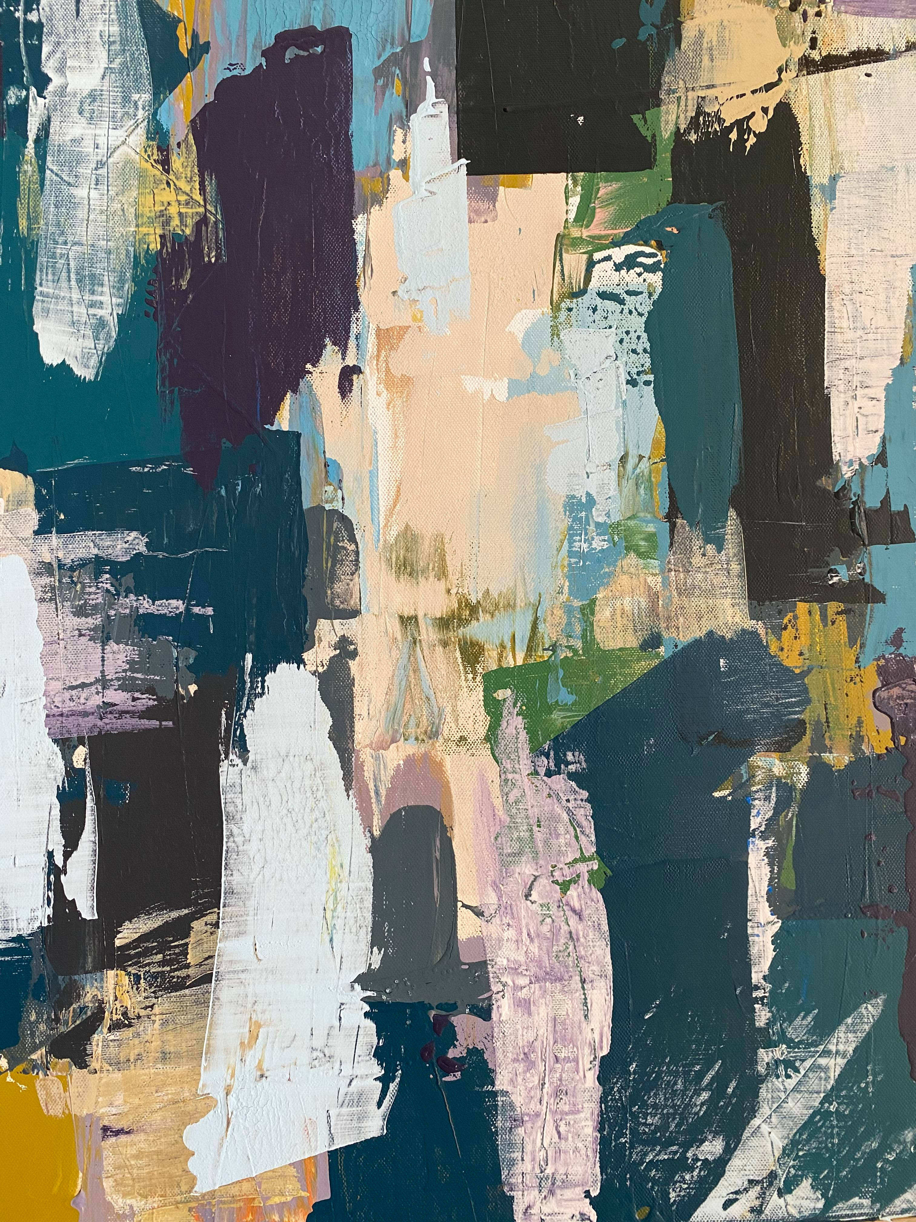 Painting 桌布 壁紙 — 大膽的抽象畫，以深藍、紫、奶油色和赭色的厚實紋理筆觸，營造出動態的視覺能量。