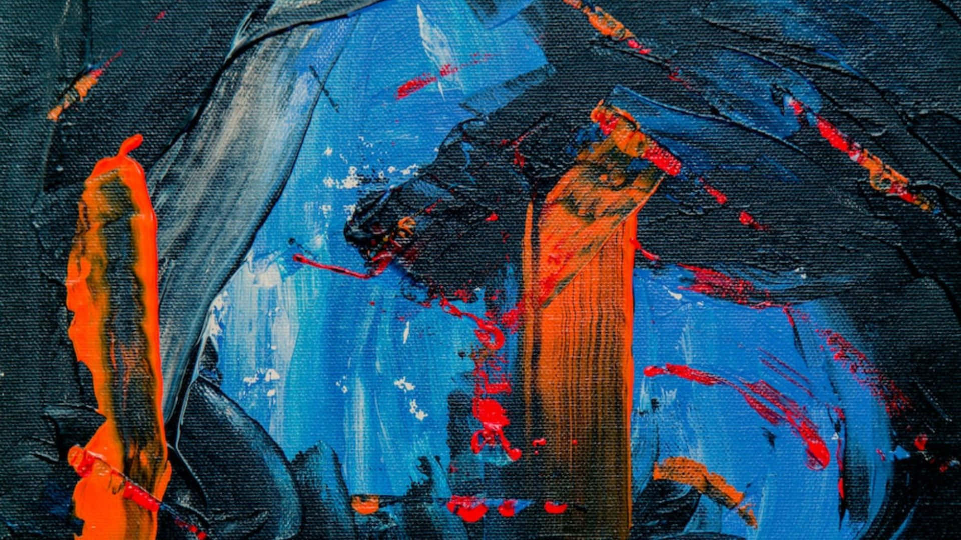 Expressionist 桌布 壁紙 — 大膽的抽象畫，在畫布上使用深藍黑色和火熱橙紅色的厚實紋理筆觸。