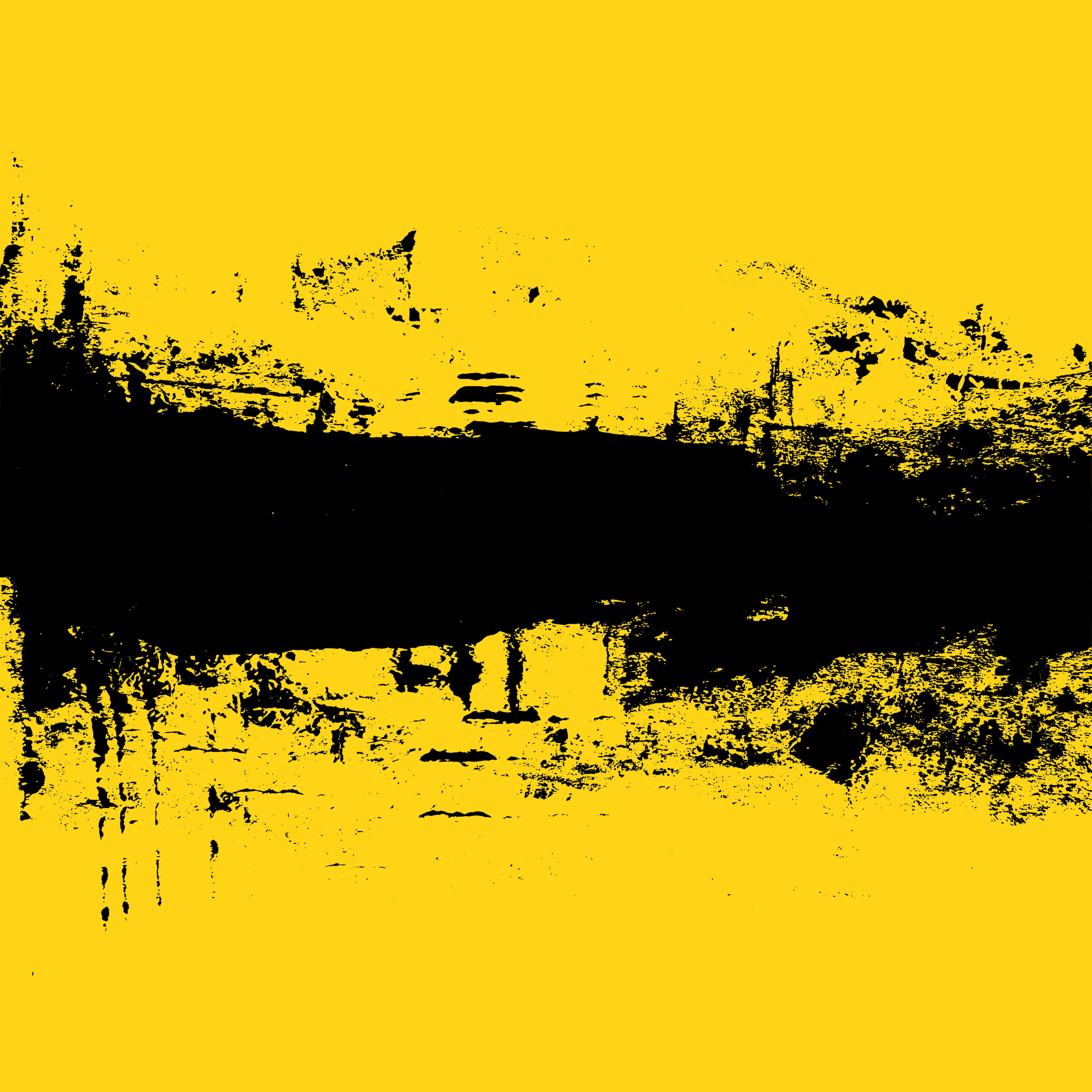 Yellow Grunge 桌布 壁紙 — 大膽的抽象藝術作品，在充滿活力的黃色背景上呈現鮮明的黑色筆觸。