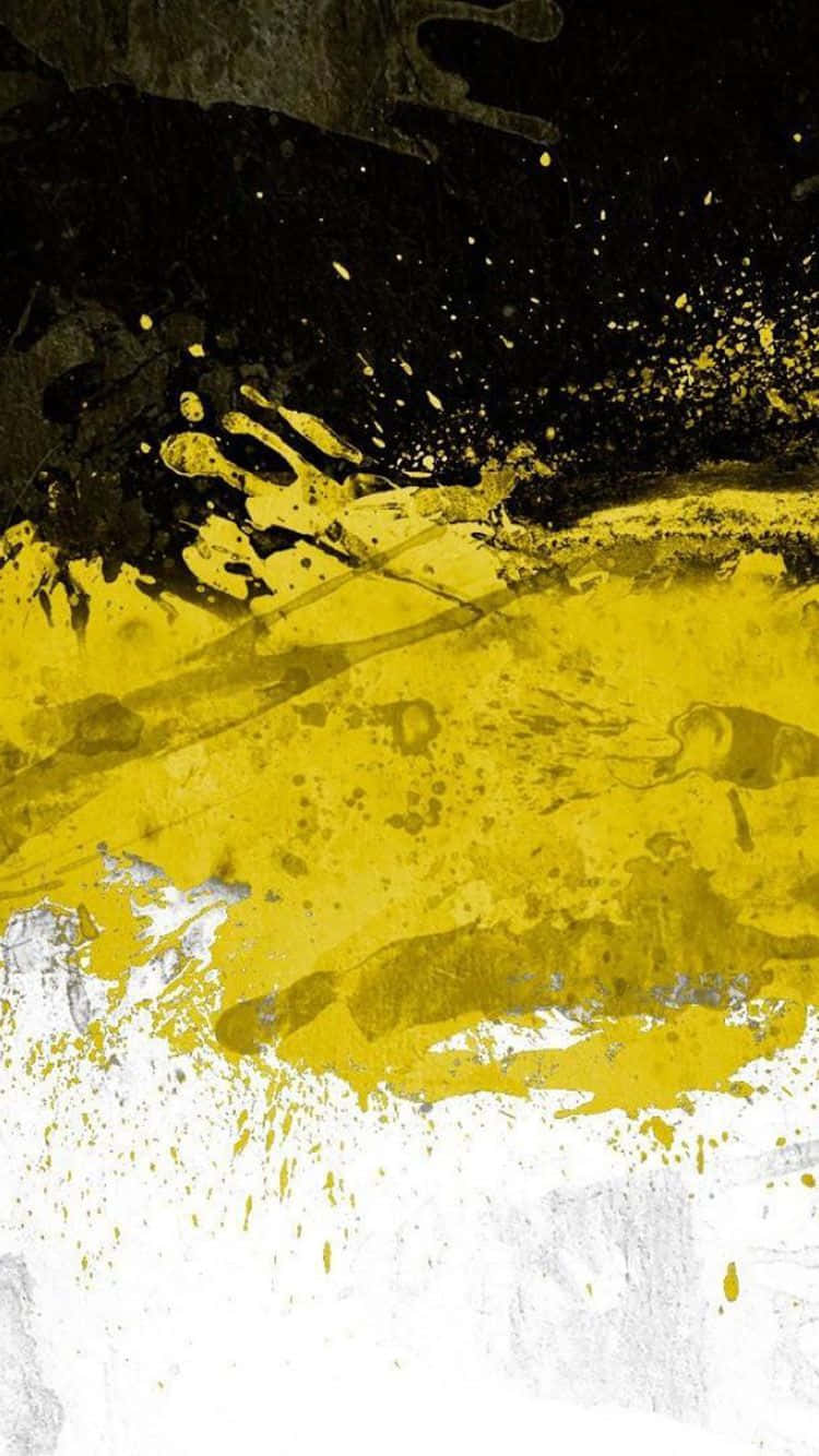Yellow Painting 桌布 壁紙 — 大膽的抽象藝術作品，帶有動態的黑色、黃色和白色油漆飛濺和紋理筆觸。