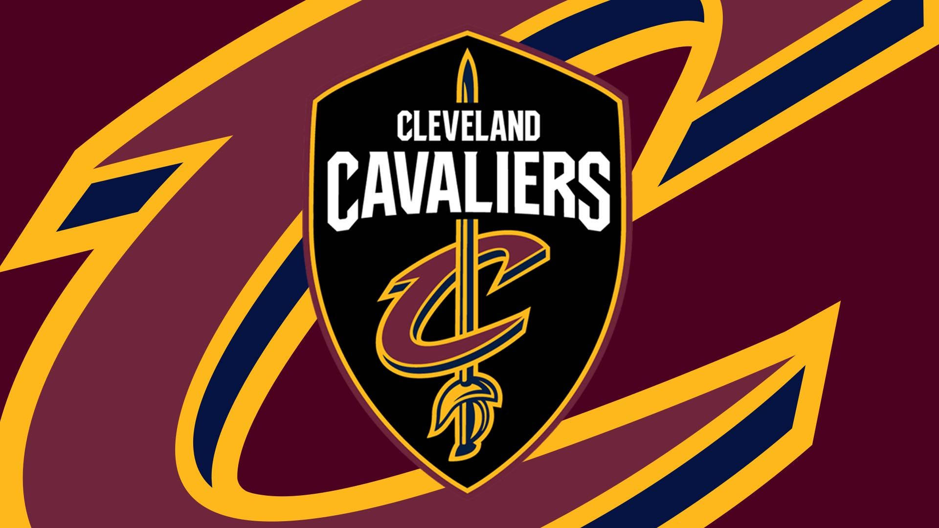 cavaliers 桌布 壁紙 — 大膽的栗色、金色和海軍藍色的克里夫蘭騎士隊標誌，帶有動態的曲線，背景鮮豔。