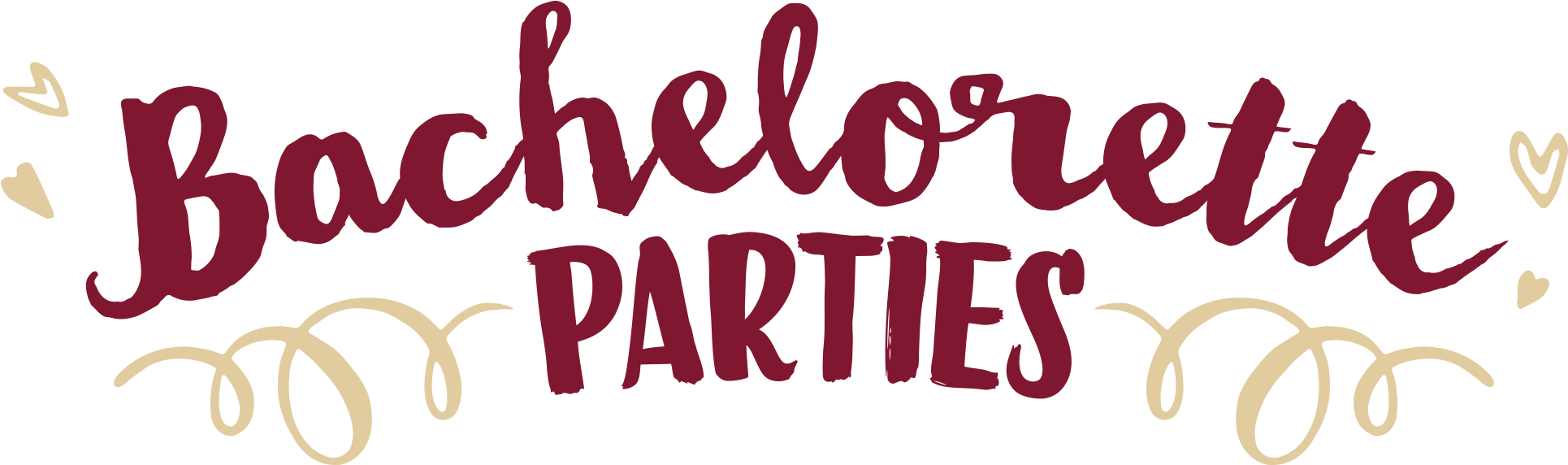 Party 桌布 壁紙 — 大膽的栗色字體寫著「Bachelorette Parties」，並在黑色背景上配有金色心形和漩渦圖案。