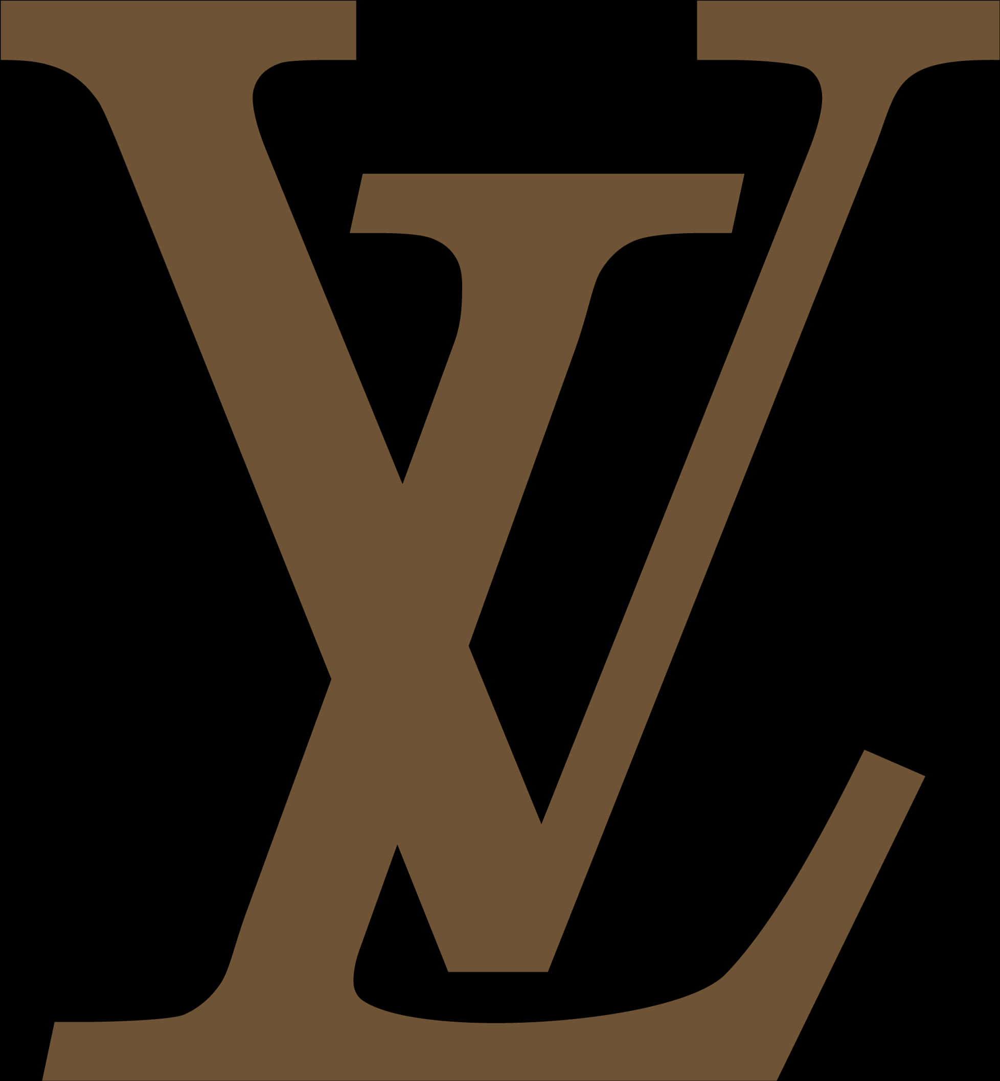 Fashion Logo 桌布 壁紙 — 大膽的棕色 Louis Vuitton 字母組合標誌在純黑色背景上以乾淨的幾何線條脫穎而出。