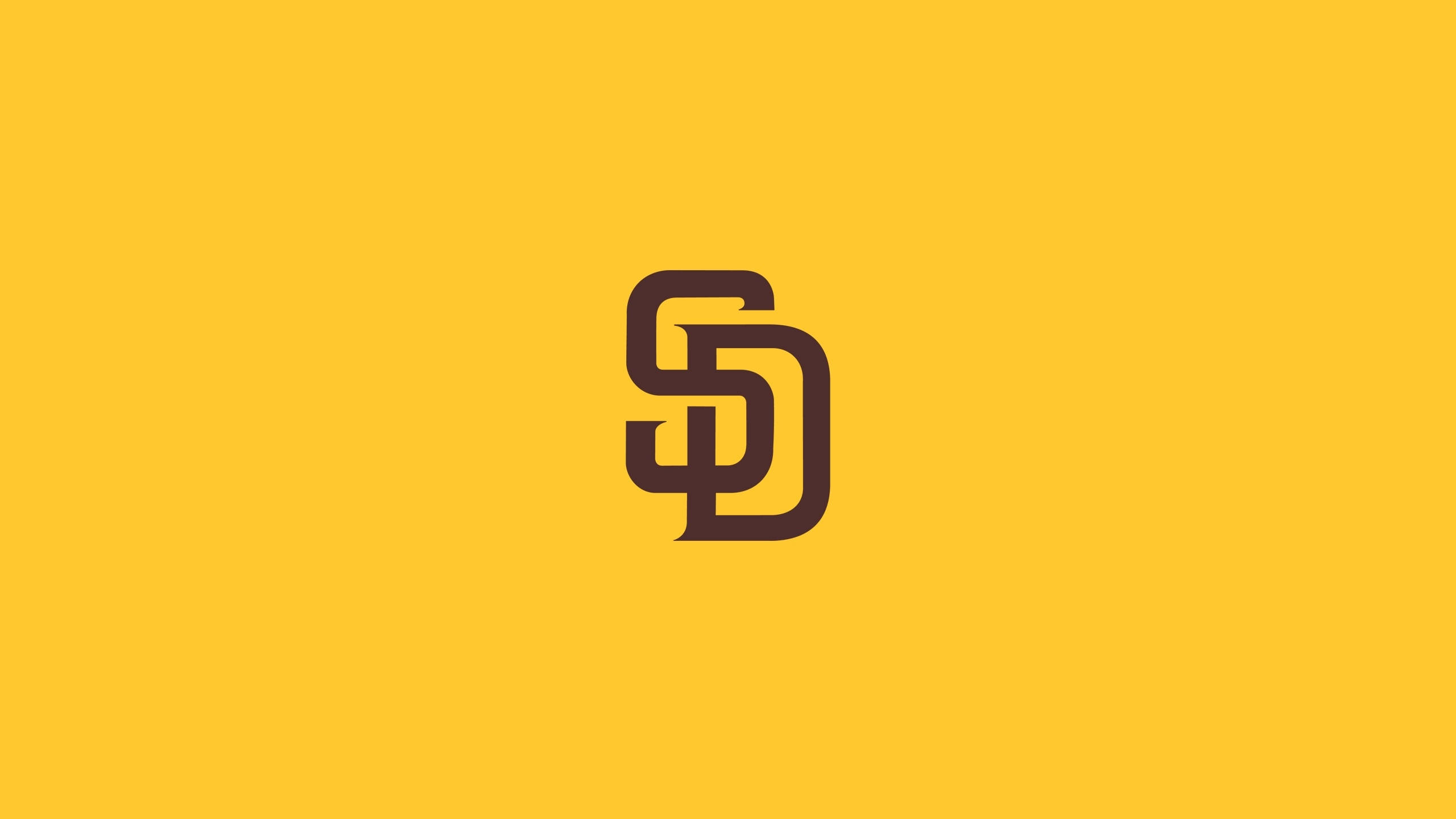 Padres 桌布 壁紙 — 大膽的棕色交織SD標誌居中於純色鮮豔黃色背景上。