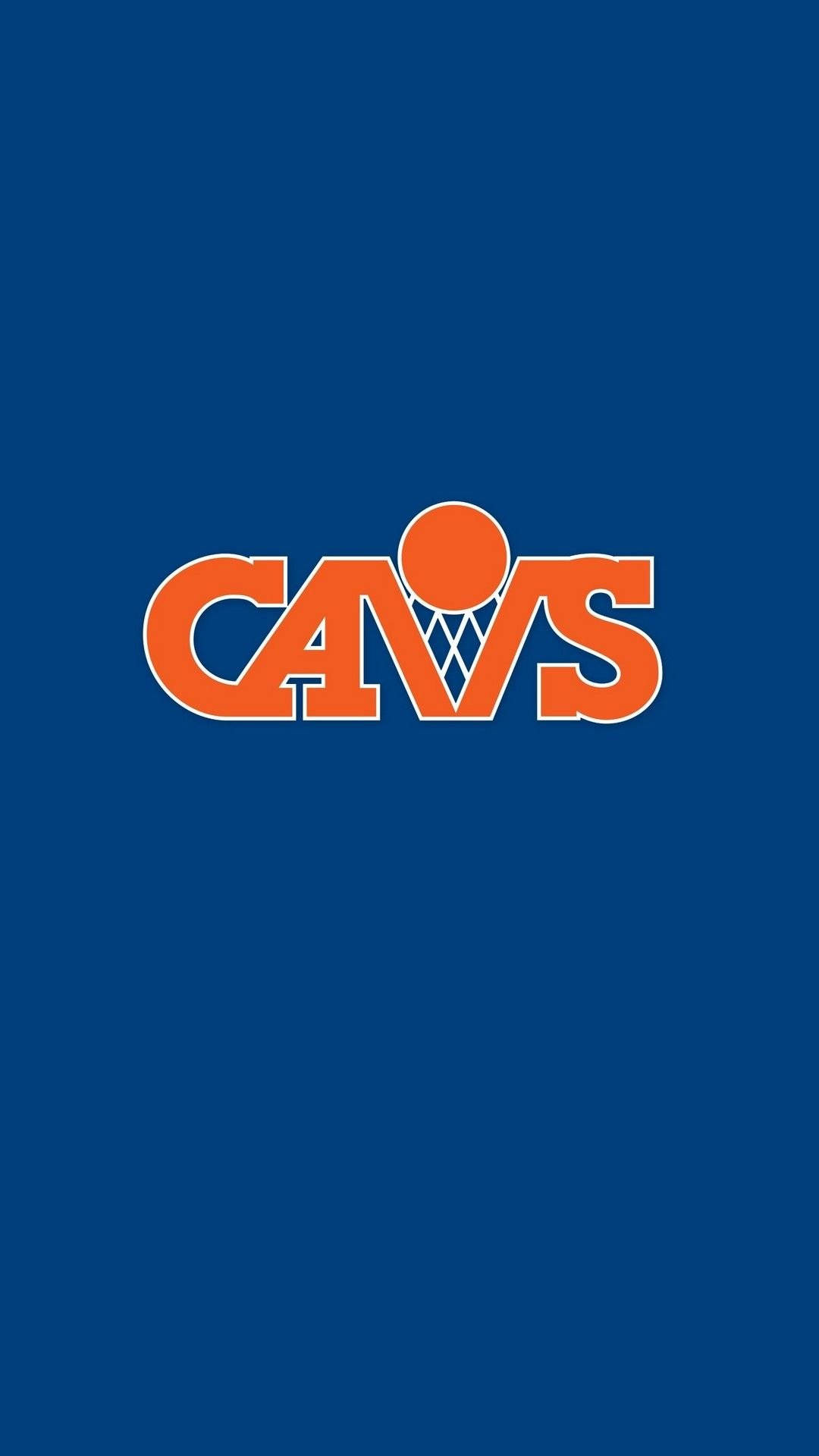 cavaliers 桌布 壁紙 — 大膽的橙色 'CAVS' 標誌，帶有籃球框設計，居中在純藍色背景上。