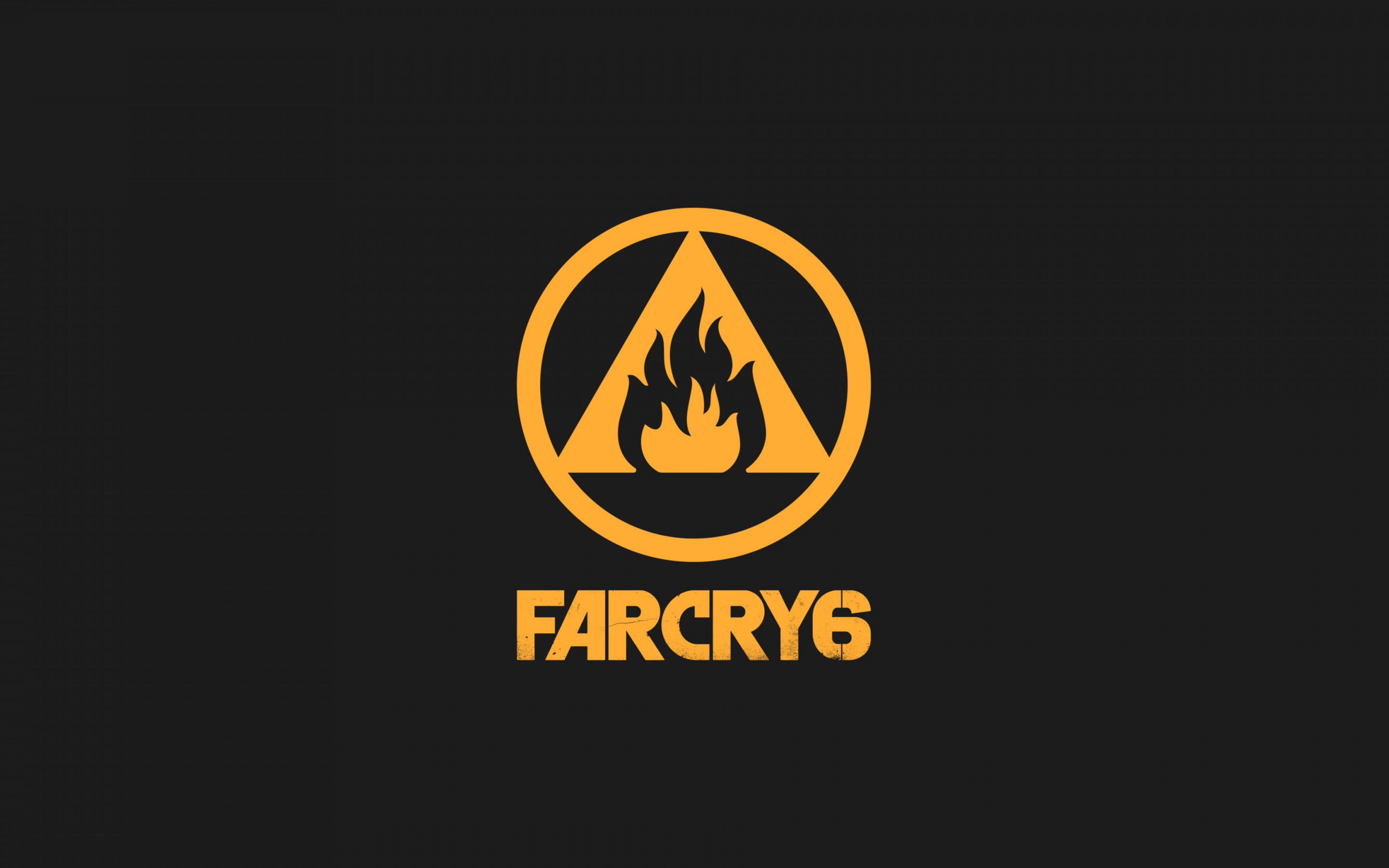 極地戰嚎 6 桌布 壁紙 — 大膽的橙色 Far Cry 6 標誌，火焰符號居中在深色背景上。