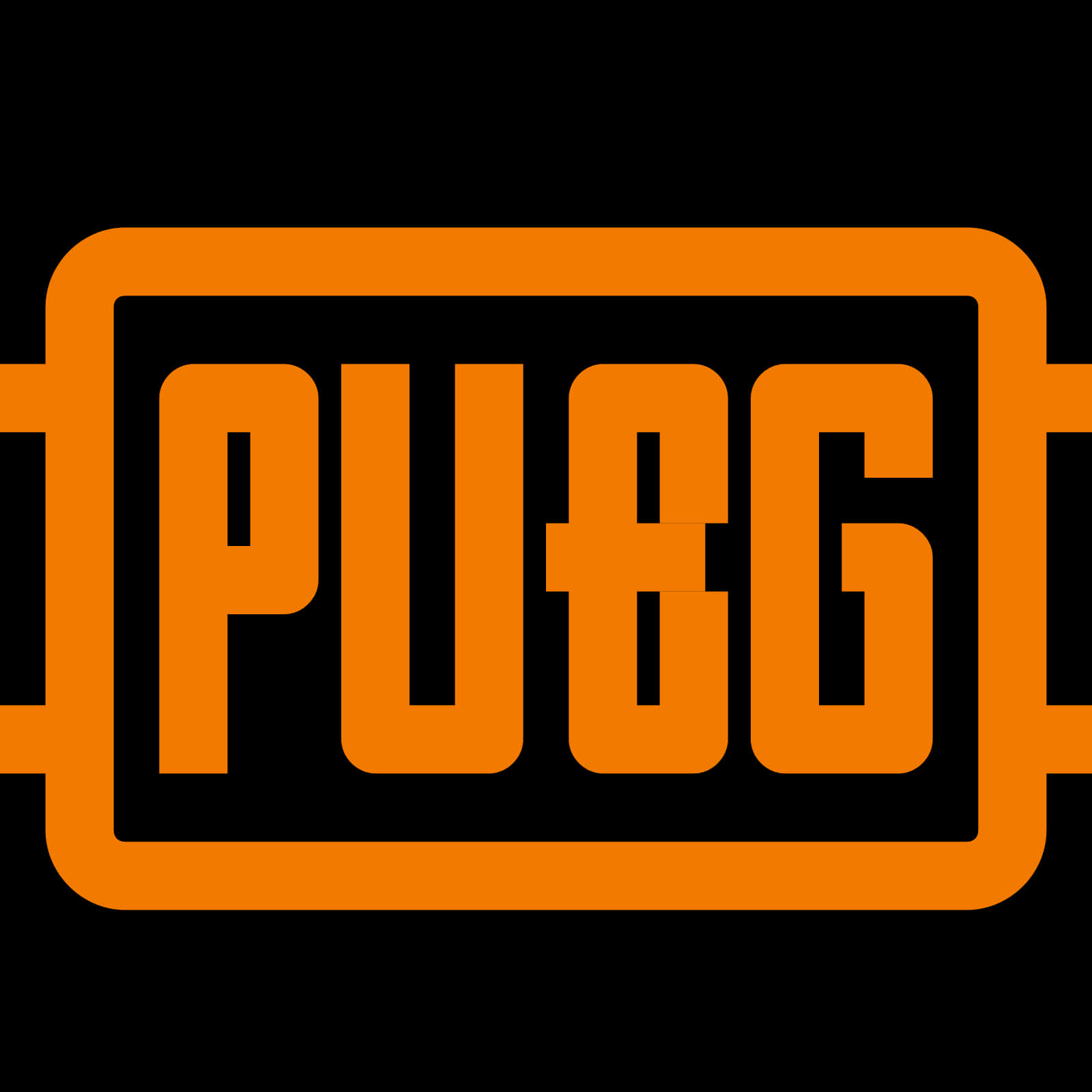 絕地求生 桌布 壁紙 — 大膽的橙色 PUBG 標誌居中於純黑色背景上，搭配簡潔的幾何框架。