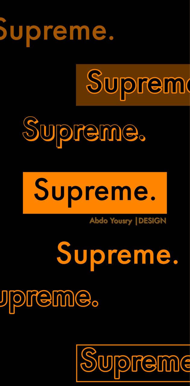 orange supreme 桌布 壁紙 — 大膽的橙色 Supreme 標誌以不同尺寸和風格漂浮在鮮明的黑色背景上。