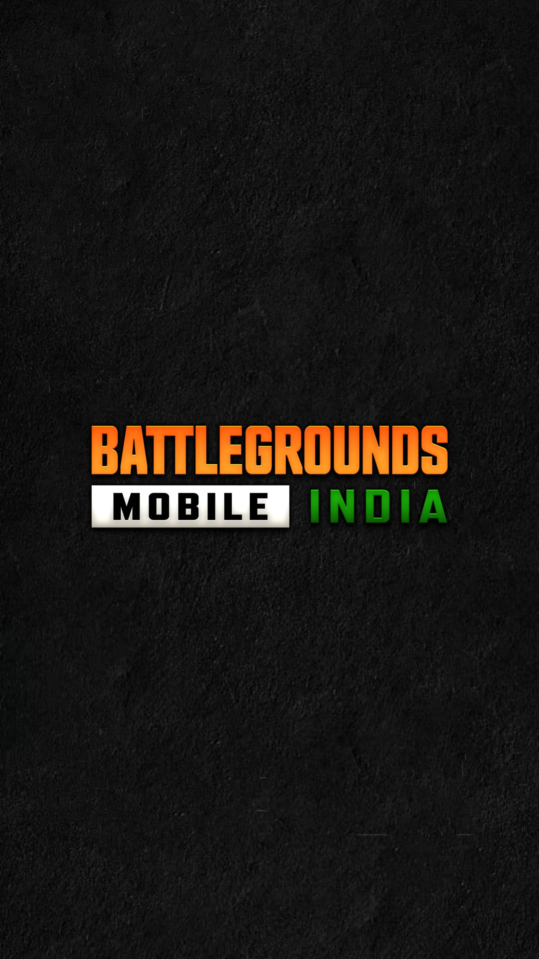 Bgmi 桌布 壁紙 — 大膽的橙色、綠色和白色Battlegrounds Mobile India標誌，居中放置在帶紋理的黑色背景上。