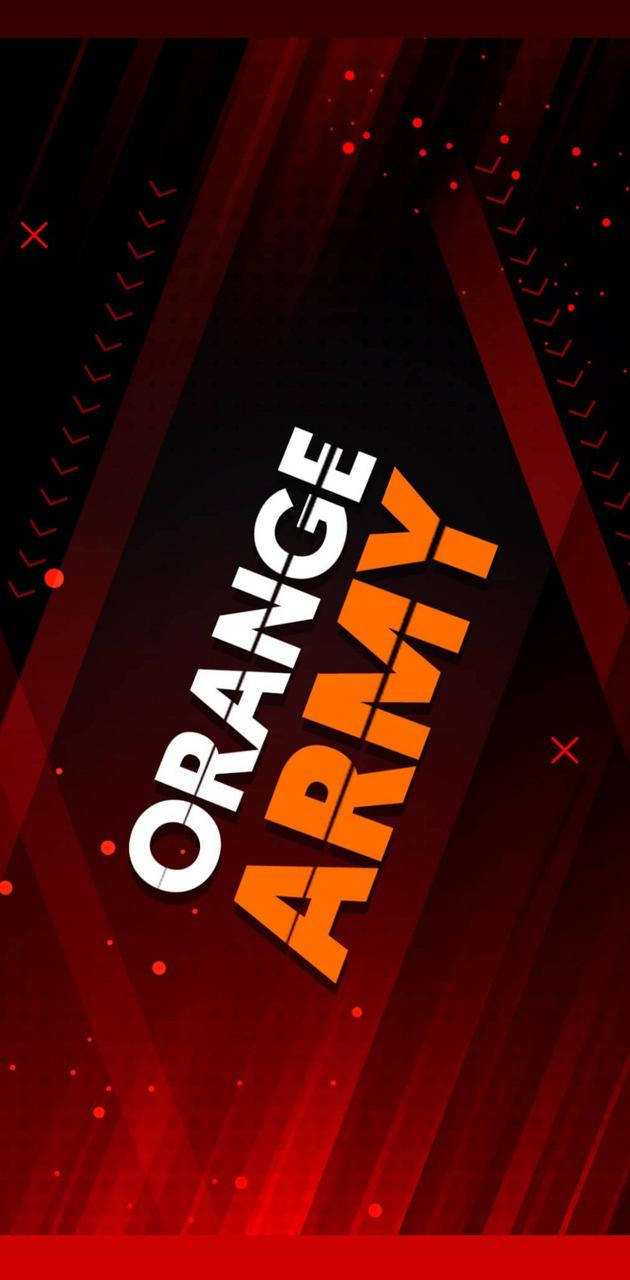 海德拉巴日出者 桌布 壁紙 — 大膽的橙色和白色「ORANGE ARMY」文字在帶有條紋和點的動態紅色和黑色幾何背景上發光。
