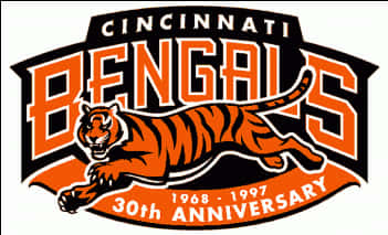 Bengals Logo 桌布 壁紙 — 大膽的橙色和黑色辛辛那提猛虎隊30週年紀念標誌，以跳躍的老虎吉祥物為特色。