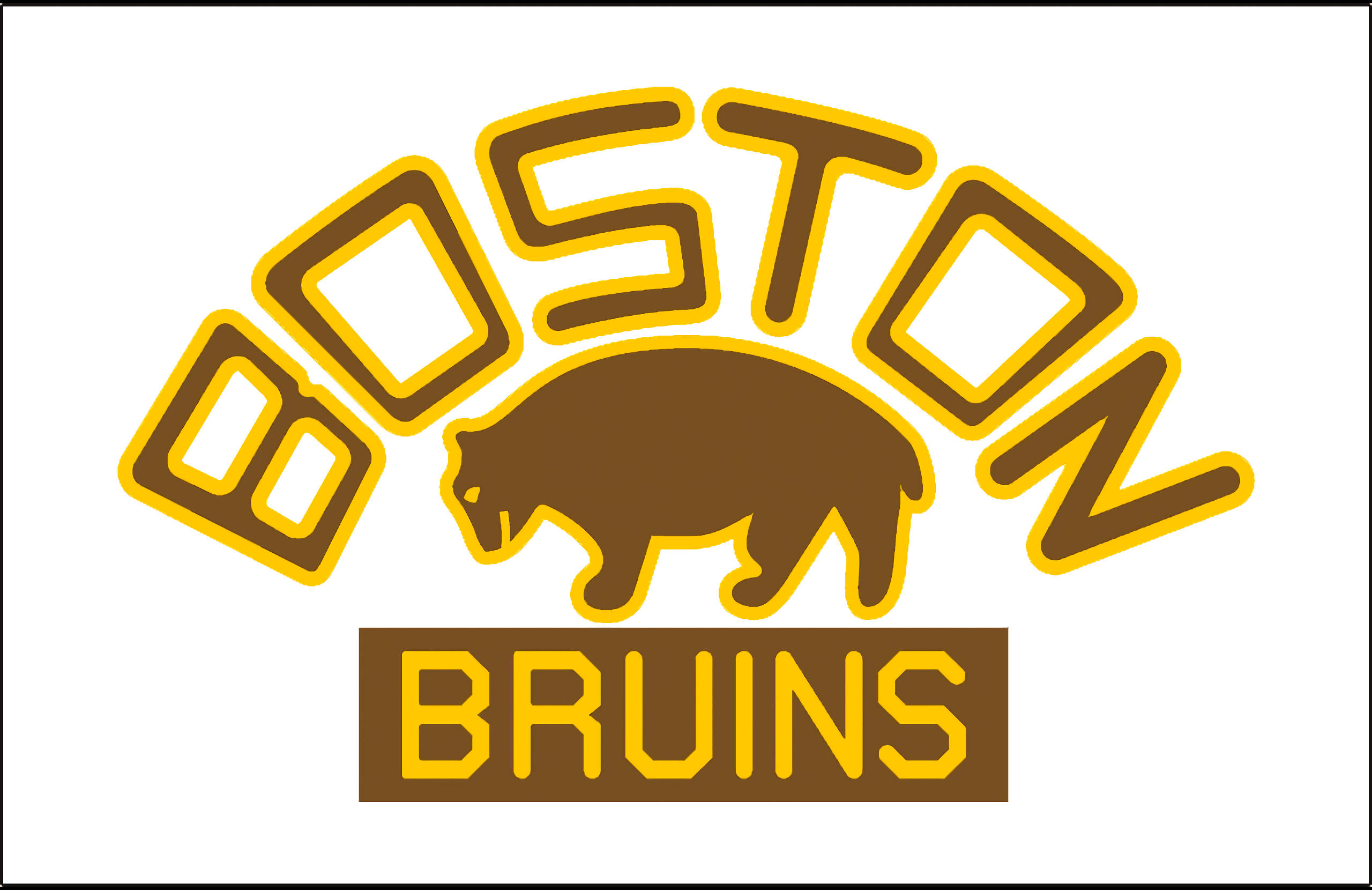 bruins 桌布 壁紙 — 大膽的波士頓棕熊隊標誌，在黃色和棕色的拱形隊名下方有一隻棕色熊的剪影。