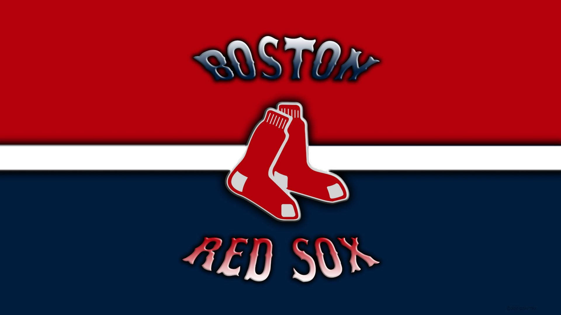 Boston Red Sox 桌布 壁紙 — 大膽的波士頓紅襪標誌，紅色襪子和球隊名稱在紅、白、海軍藍背景上。