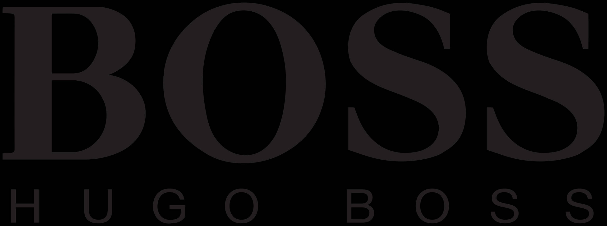 品牌 桌布 壁紙 — 大膽的深灰色 Hugo Boss 標誌文字，搭配純黑色背景及簡潔極簡字體。