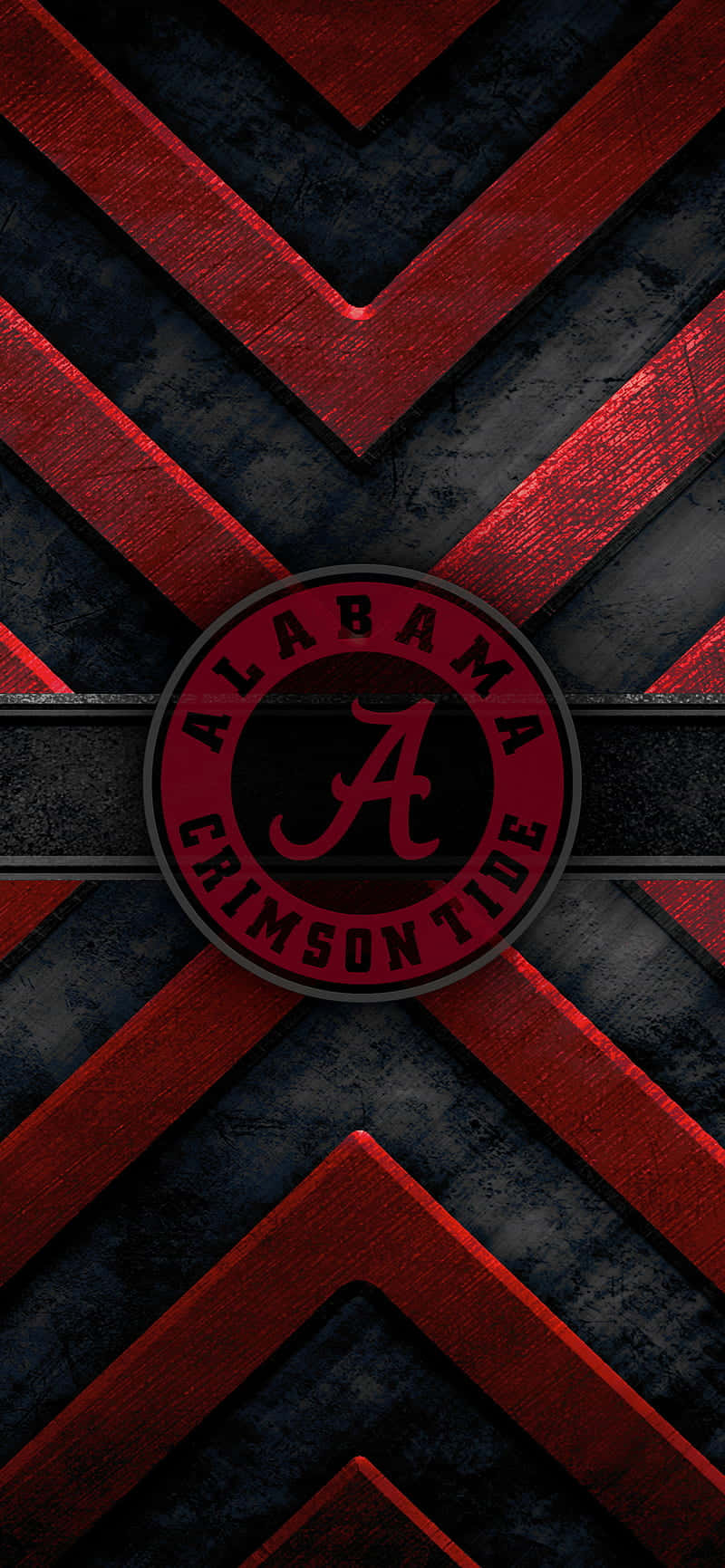 Alabama Football iPhone 桌布 壁紙 — 大膽的深紅和黑色人字形圖案，Alabama Crimson Tide 標誌居中於紋理背景上。