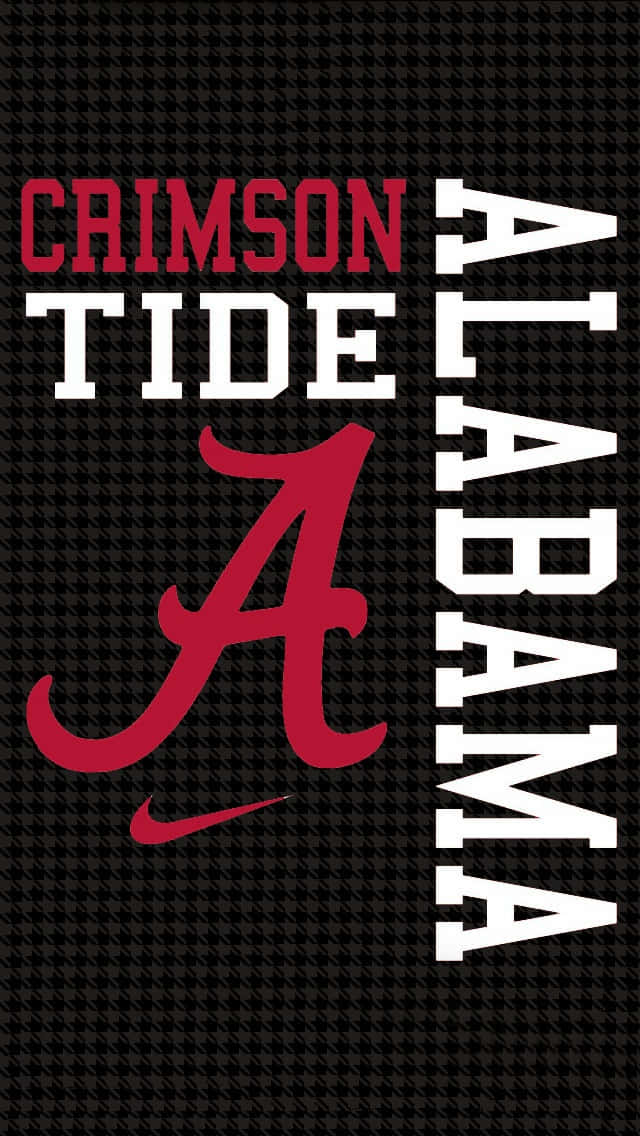 Alabama Football iPhone 桌布 壁紙 — 大膽的深紅潮汐標誌和白色阿拉巴馬文字在黑色千鳥格背景上。