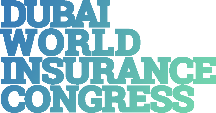 Clip Art 桌布 壁紙 — 大膽的漸層藍綠色文字在純黑背景上顯示「Dubai World Insurance Congress」。
