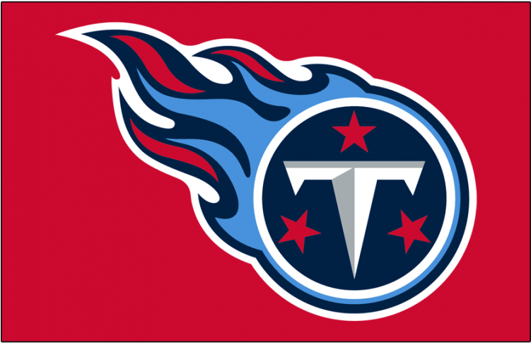 Tennessee Titans 桌布 壁紙 — 大膽的田納西泰坦標誌，採用藍色和紅色火焰設計，背景為純紅色。